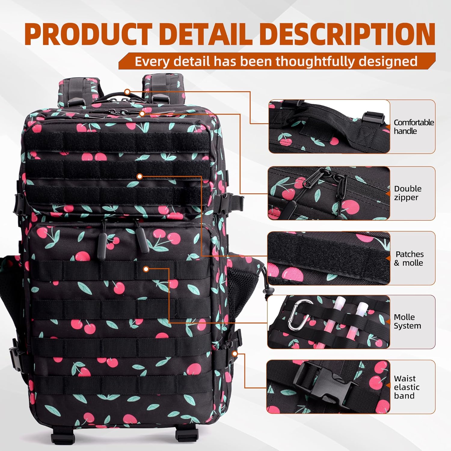 LUPU TACTICAL 45L Backpack for Men and Women 3 Days Assault Pack Outdoor Travel Hiking Camping Rucksack with Molle Webbing (Small Cherry)