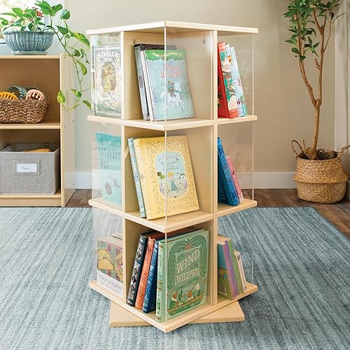 Guidecraft EdQ - Exhibidor giratorio para libros abedul estantería giratoria de madera contrachapada con ventanas acrílicas para el aula de niños