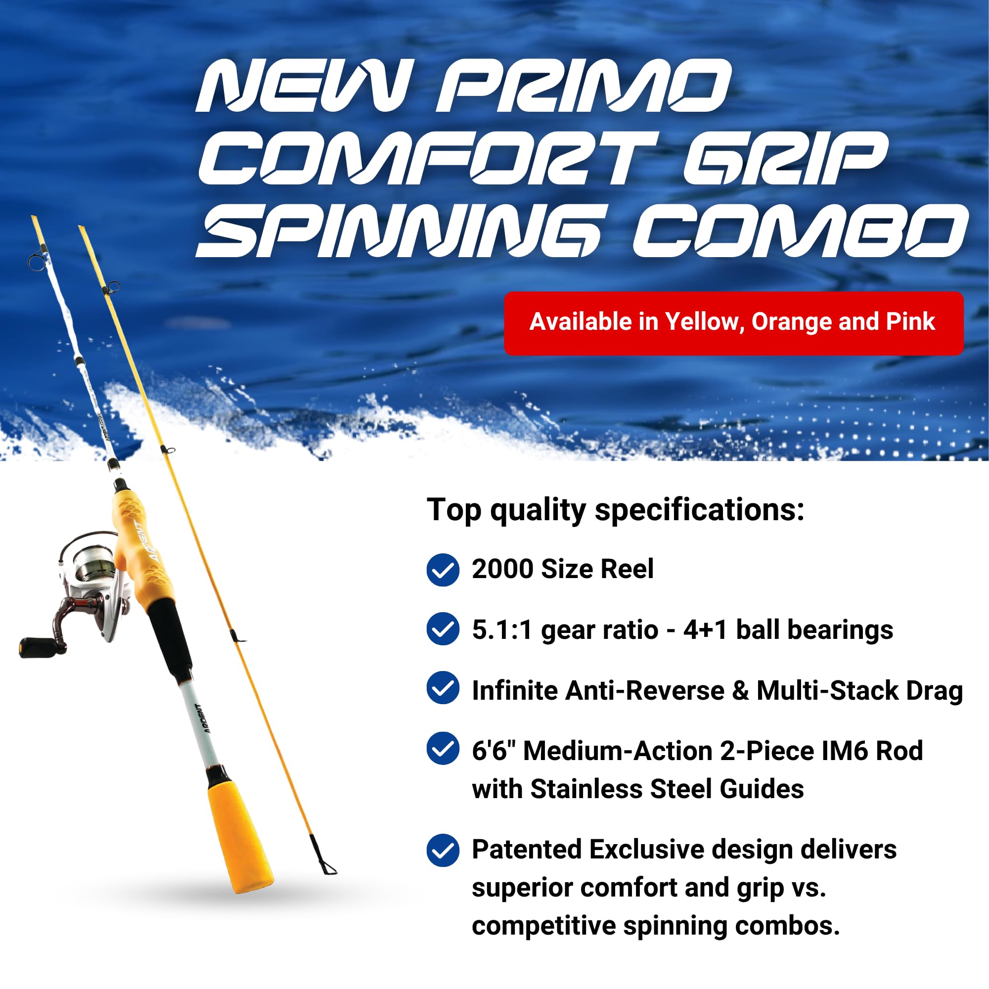 ardent spinning combo split cork Amazon.com : Ardent Primo Comfort Grip Fishing Rod and Reel Combo, Orange,  5.1:1 Gear Ratio and 4+1 Ball Bearings, 2000 Size Reels, Reduce Hand  Fatigue and Irritation, Spinning Pole for Freshwater Fish :