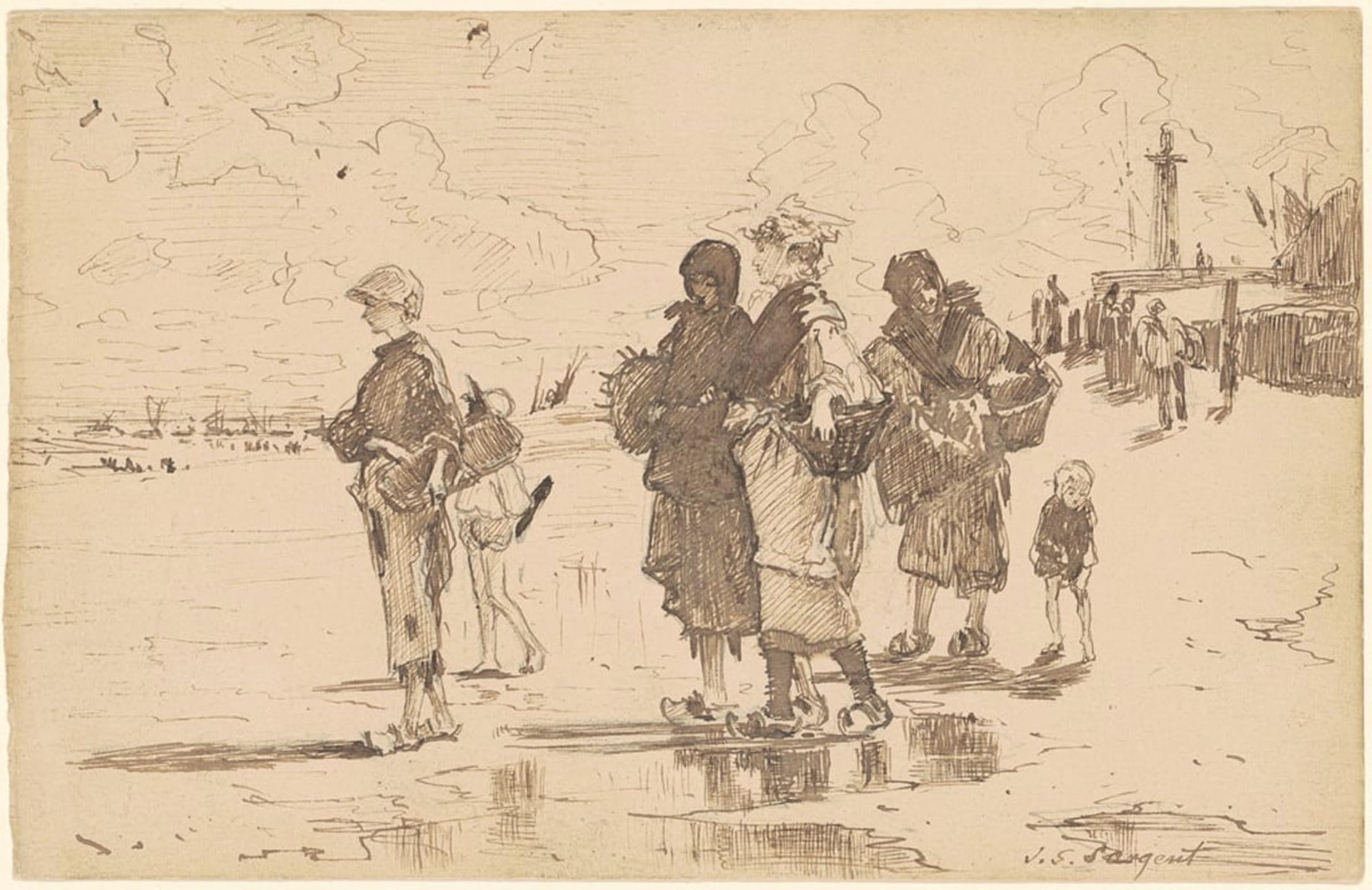 ARTXLXXBN Famous Art Print Poster Vintage Wall Art off to Fish or Setting Out to Fish by John Singer Sargent Canvas Art Poster for Home Decor 60x90cm