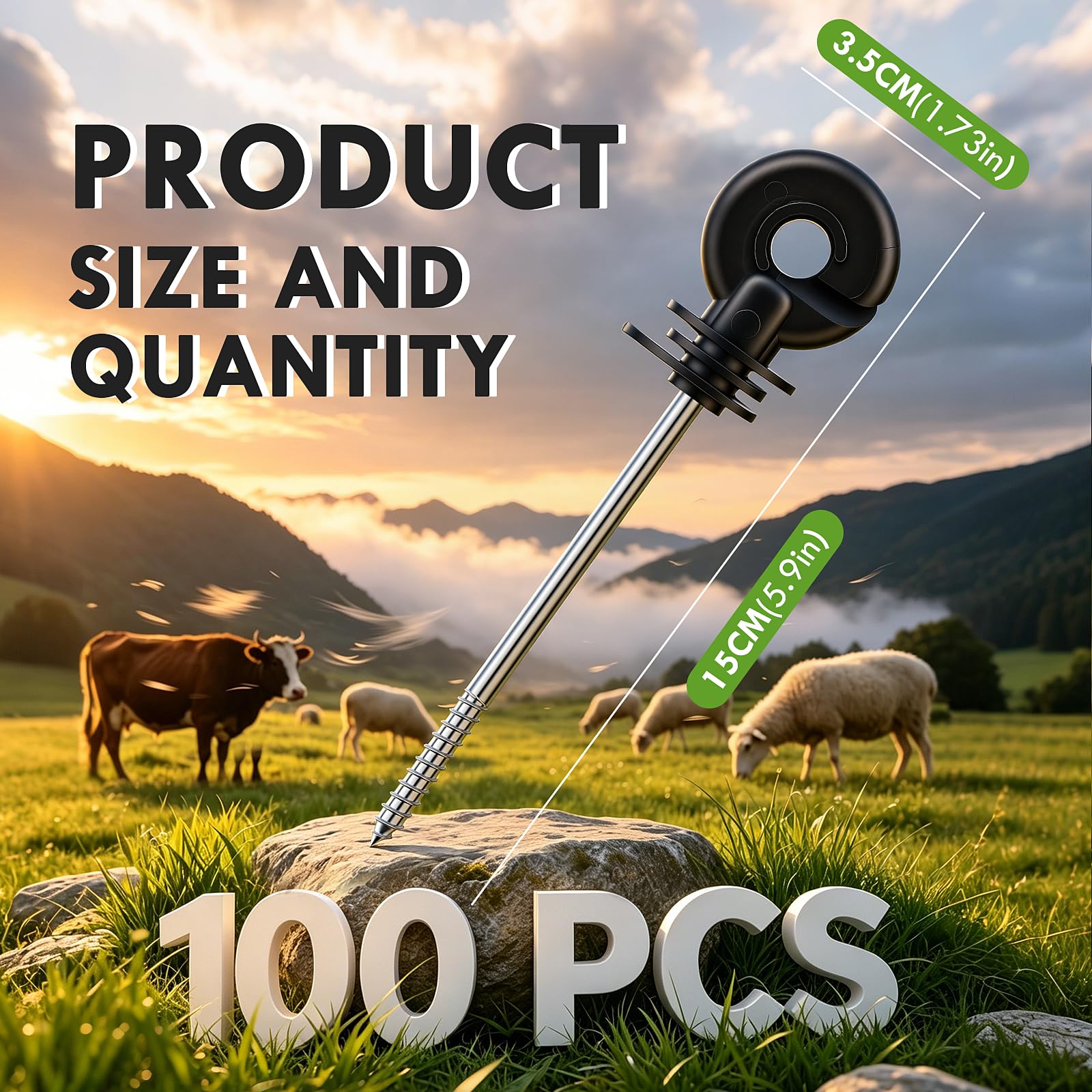 100 Piezas Aisladores de Valla Eléctrica, 150mm Aisladores de Rosca para Postes, Aislantes de Anillo con Llave de Tubo, para postes de madera, cercas de animales y pastoreo (Negro)