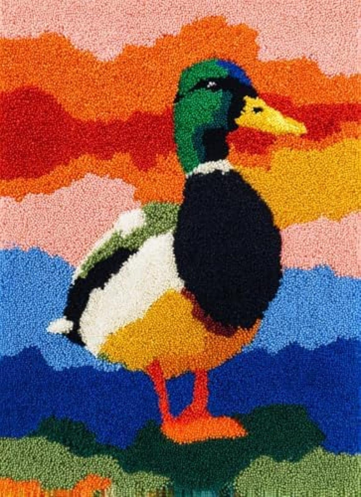 XDEGHUANGSS Latch Hook Rug Kit Duck and Forest with Pre-Printed Mat Cover DIY Cushion Crochet Yarn Hooking Craft Set for Floor Decor 38x52cm