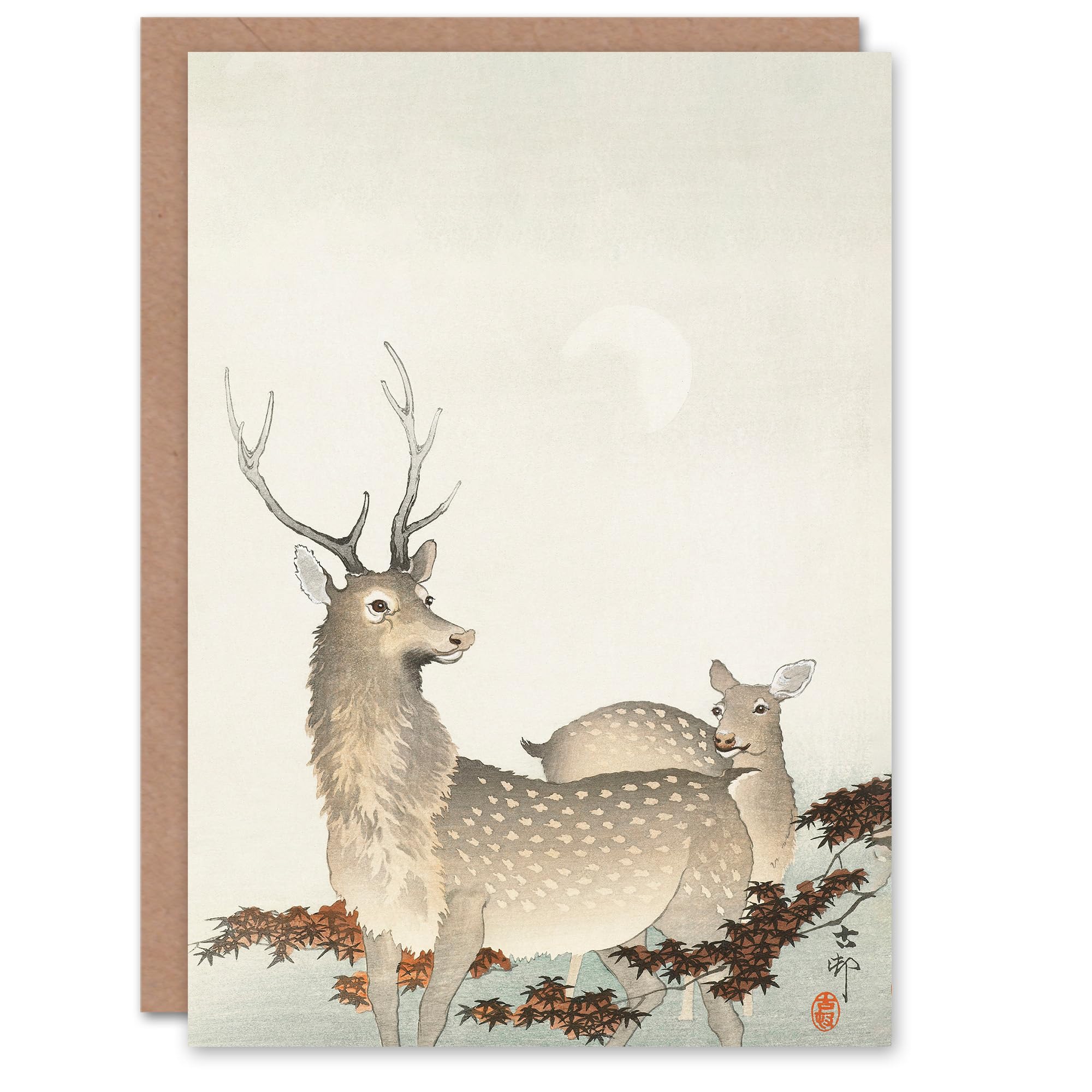 Artery8 Ohara Koson Art Card Couple Of Deer Vintage Japanese