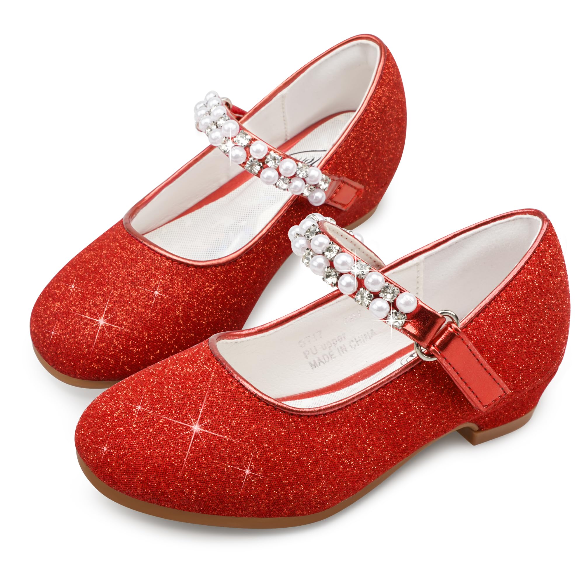 Stelle Girls Dress Shoes White Flower Girl Shoe Mary Jane Low Heels for Wedding (Toddler/Little/Big Kid)