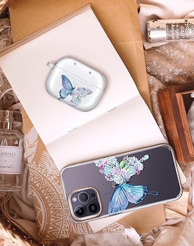 Miniatura 7 de JIAXIUFEN Funda para AirPods 3, funda transparente con purpurina dorada, diseño de flores, lindo protector de TPU para mujeres y niñas, con llavero
