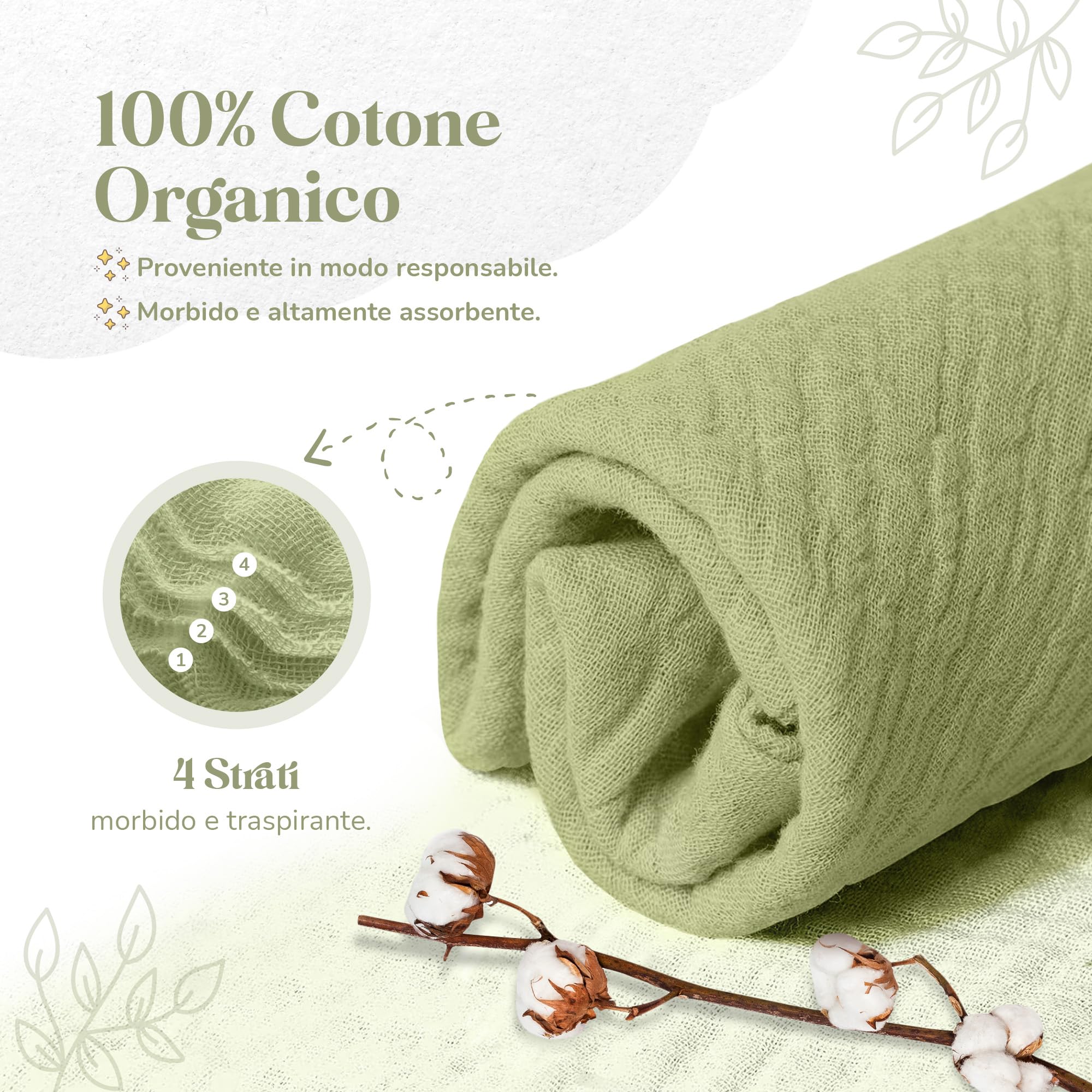 Mikito - Copertina per Neonato Doudou 30x30cm in Cotone Organico - Mussola in Cotone per Neonati - Perfetta per Avvolgere il Tuo Bambino Appena Nato - Regali Originali per Neonati