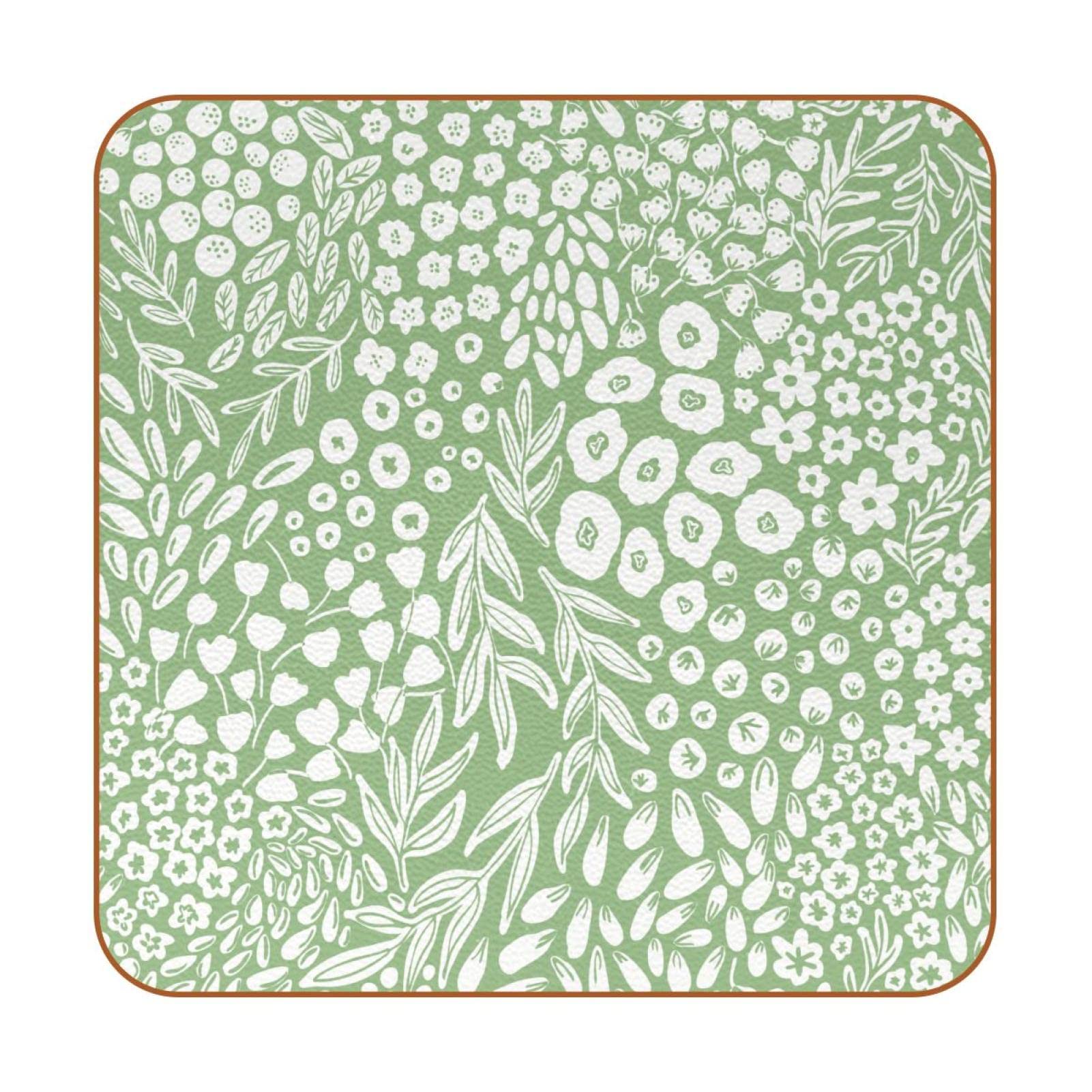 Dessous de verre carrés antidérapants et lavables motif feuillage