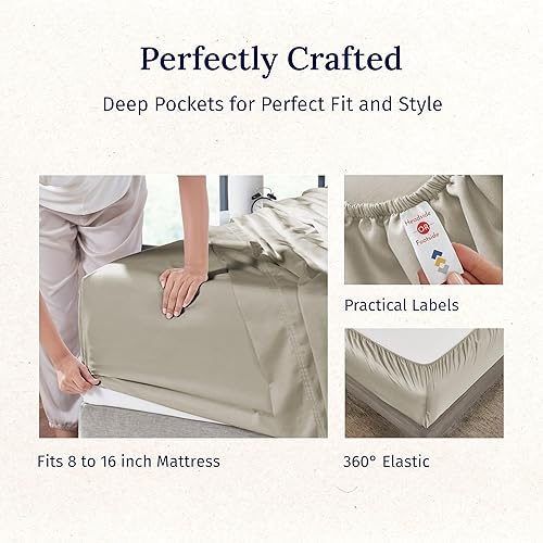 Vista 144 de California Design Den Juego de sábanas de 100% tejido de satén de algodón de 600 hilos, esquinas profundas, suaves, lavanda, tamaño King California