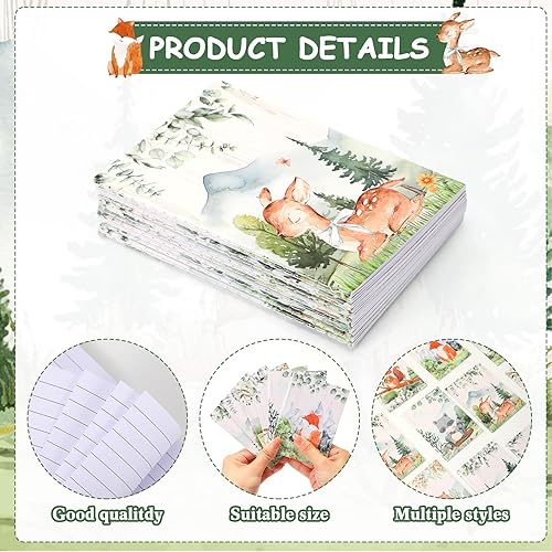 Miniatura 5 de Teling 24 bolígrafos y bloc de notas de animales de la selva del bosque de 5 pulgadas, 12 bonitos blocs de notas, 12 bolígrafos de tinta negra para
