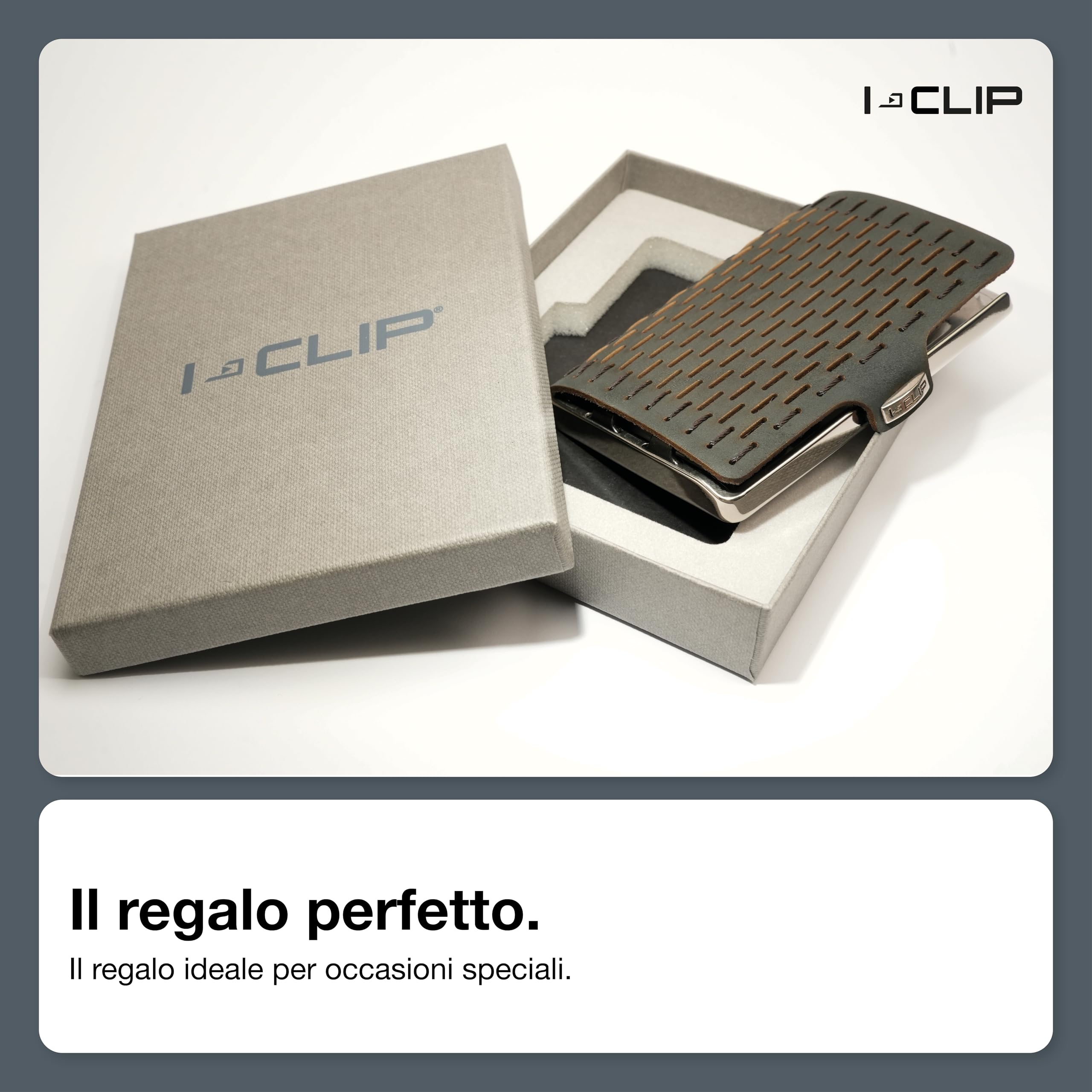 I-CLIP Steel Portafoglio Uomo Slim con Portamonete Banconote, Mini Wallet fino a 10 Carte, Pelle Nero, Telaio Acciaio Lucidato