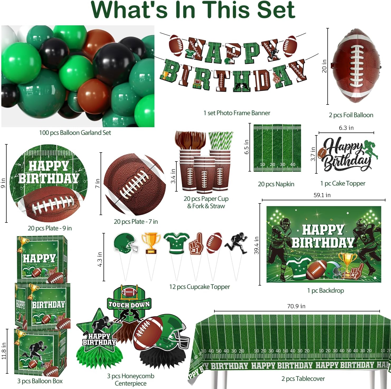 cocomigo 245 Pcs Football Birthday Party Decorations Birthday Banner, Balloons Arch, Plates and Napkins Set Tablecloth Backdrop for Football Party Decorations - Image 2