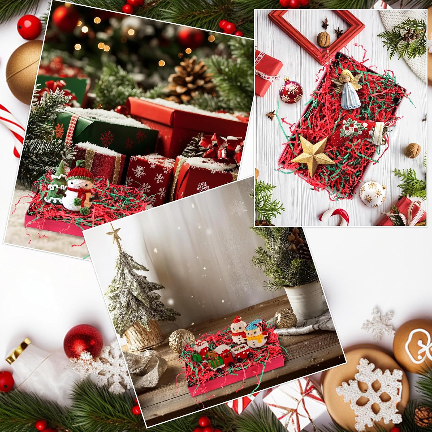 Himake 2.5LB Red & Green Crinkle Paper Filler, Christmas Shredded Paper for Gift Baskets, Boxes, Crinkle Cut Stuffers