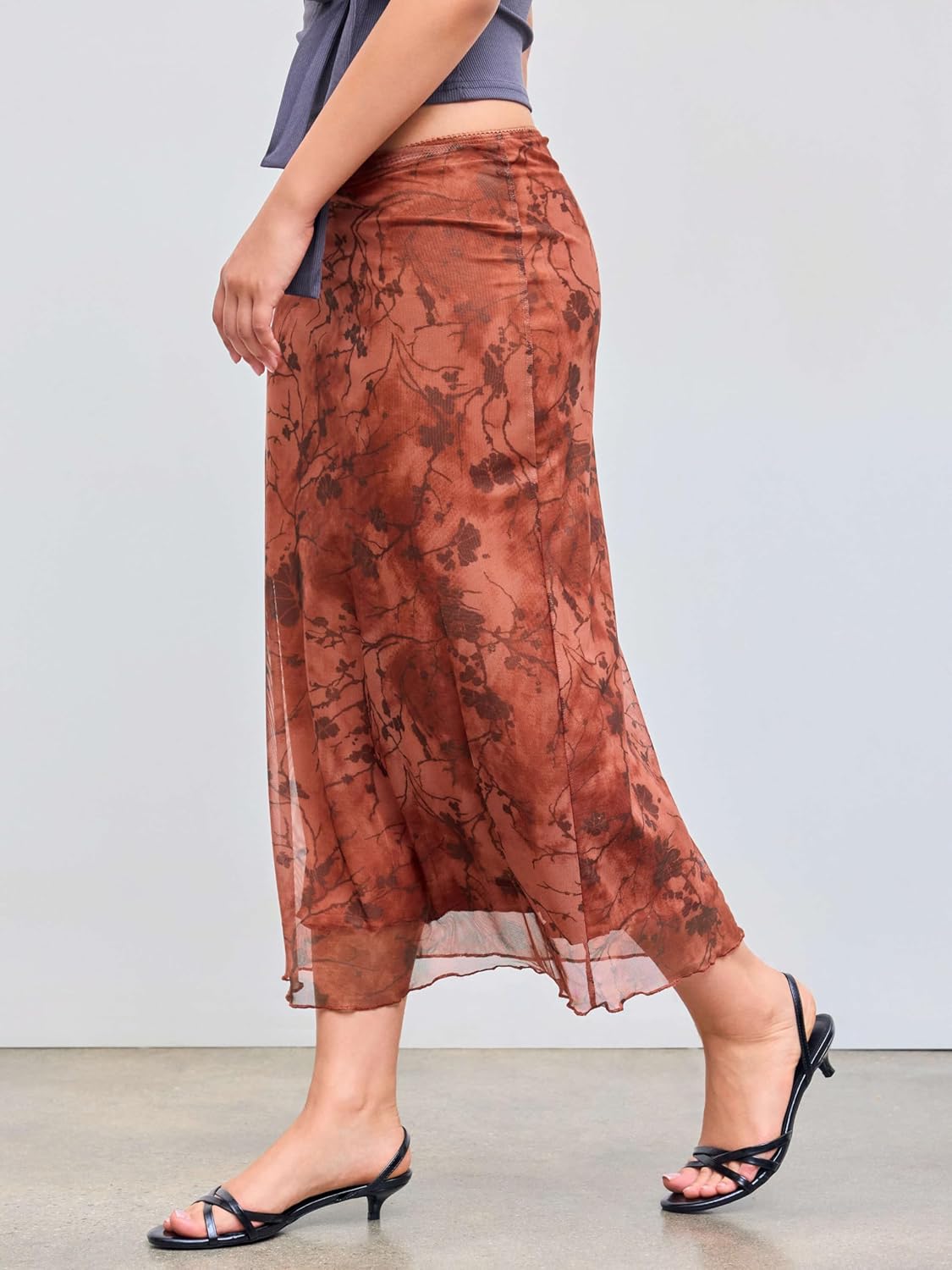 CIDER Women’s Mesh Floral Boho High Waisted Grunge Long Midi Fall Skirts Western Outfits