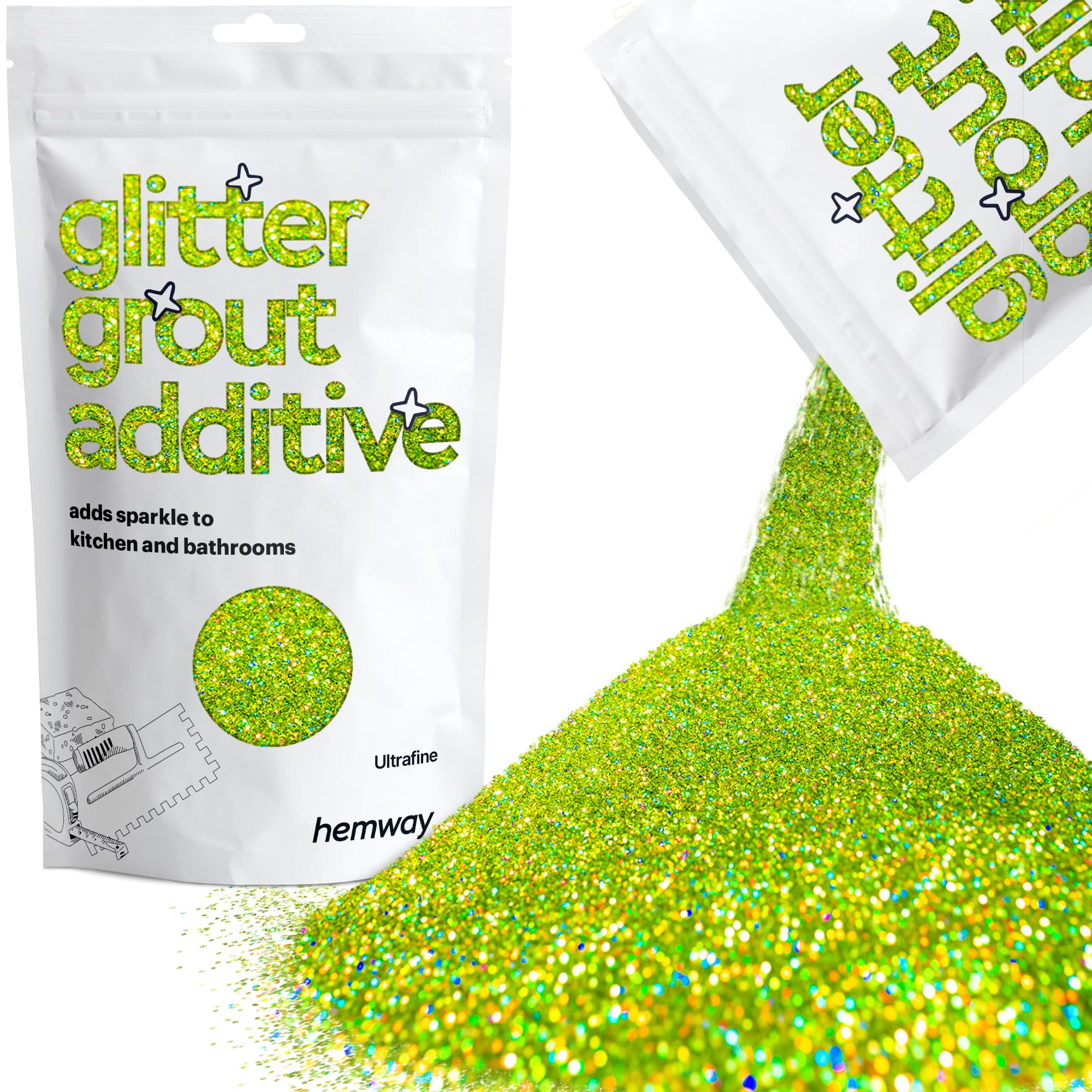 Hemway Lime Green Holographic Glitter Grout Additive Ultrafine 100g Metallic Flakes for Adding Sparkle to Kitchen & Bathroom Tiles