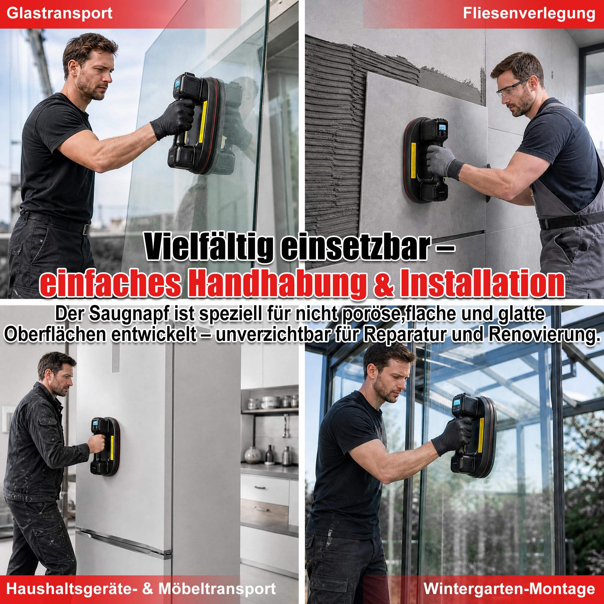 Sollevatore elettrico con potenza di aspirazione 300 kg, diametro 26 cm (batteria nera)