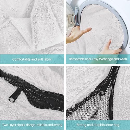 Miniatura 5 de cjc Funda gigante para silla de puf de piel para niños y adultos, (sin relleno), muebles de sala de estar, grande, redondo, suave, esponjoso, de