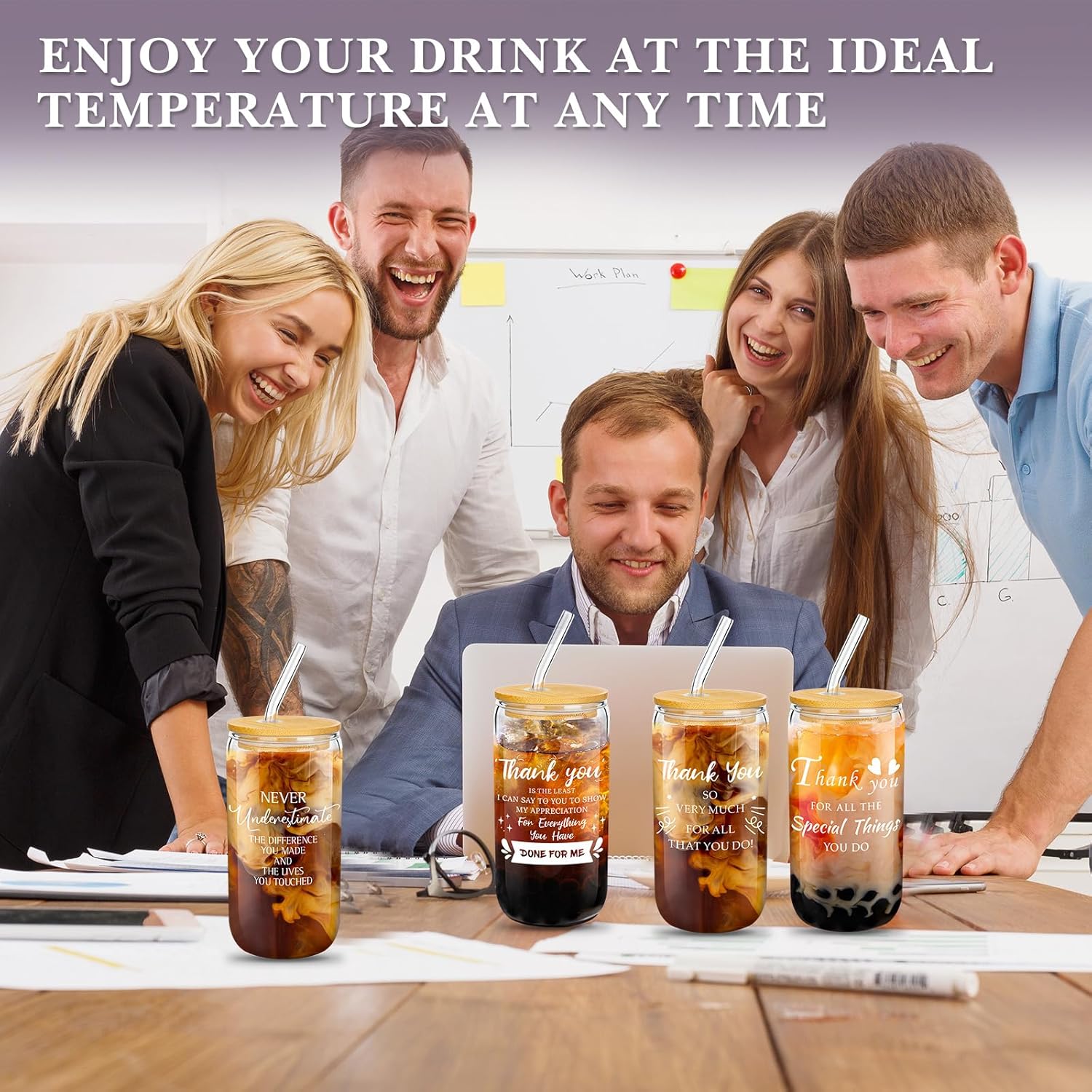 16 Set Teacher Appreciation Gifts Bulk Thank You Team Gift for Coworker Employee Staff Graduation Gift 16 oz Can Shaped Beer Glass Cup with Lid and Straw for Teacher Nurse(Thanks)