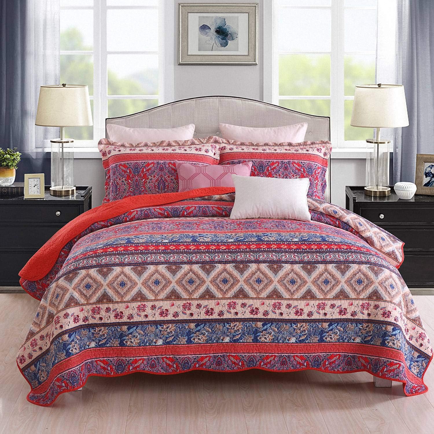 HoneiLife Quilt Set Queen Size 3 Piece Cotton Quilts