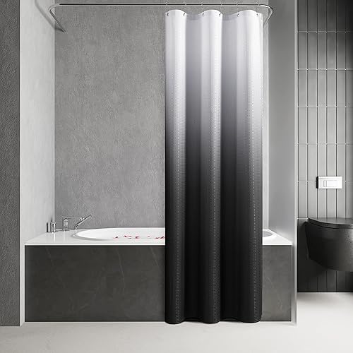 Miniatura 27 de Cortina de ducha de 78 pulgadas de largo, tela texturizada, cortinas de baño marrones, cortinas de poliéster degradado para baño, cortina de ducha