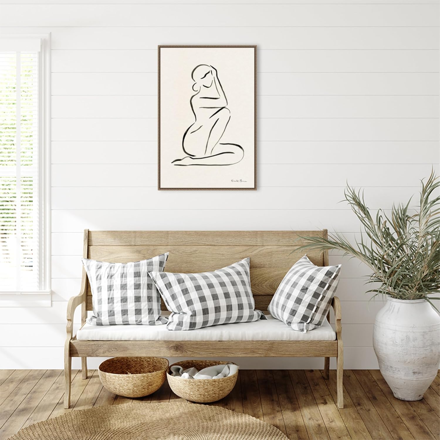 Amanti Art Framed Canvas Wall Art 33x23 Nude Lady Line Drawing I, Framed Wall Art Canvas, Abstract Artwork, Traditional Decor, Large Poster Painting for Living Room, Bedroom, Bathroom, Kitchen
