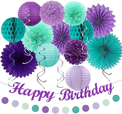 Miniatura 13 de Decoraciones de fiesta de cumpleaños verde salvia-rosa rubor-beige - 21 piezas pancarta Happy, faroles de papel crema rosa polvoriento claro, Verde