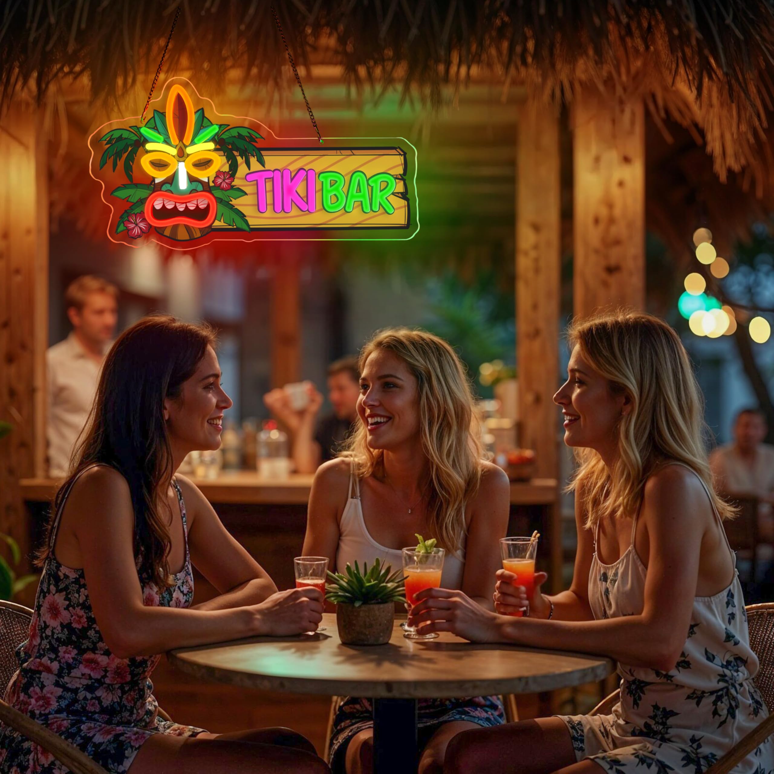 Panneau néon Tiki Bar à intensité variable pour Aloha Hawaï Tropical Anniversaire Alimenté par USB pour décoration de fête hawaïenne Luau