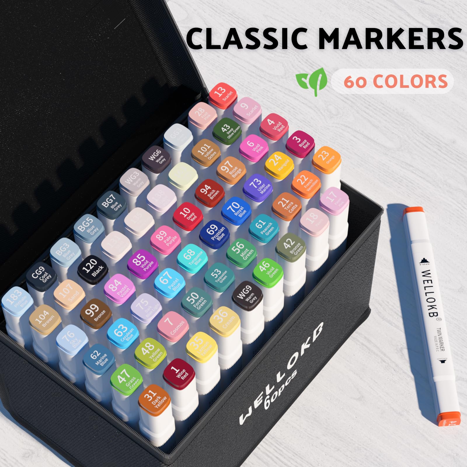 Alcohol Markers Set, 60 Dual Tip Permanent Art Markers