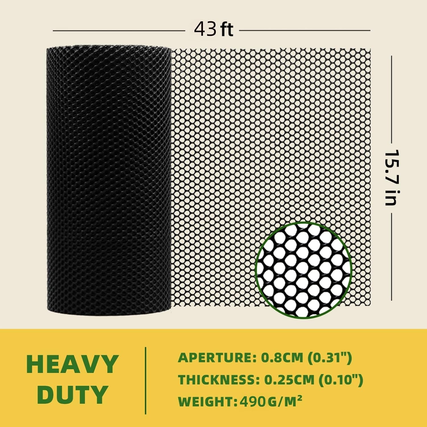 15.7INx43FT UV Resistant Black Plastic Mesh Fencing Roll for Chicken Dogs Rabbit Snake Poultry Barrier Gardening, Thicker Wire Mesh Netting Fence for Balcony Garden Pet Enclosure Plant Support DIY