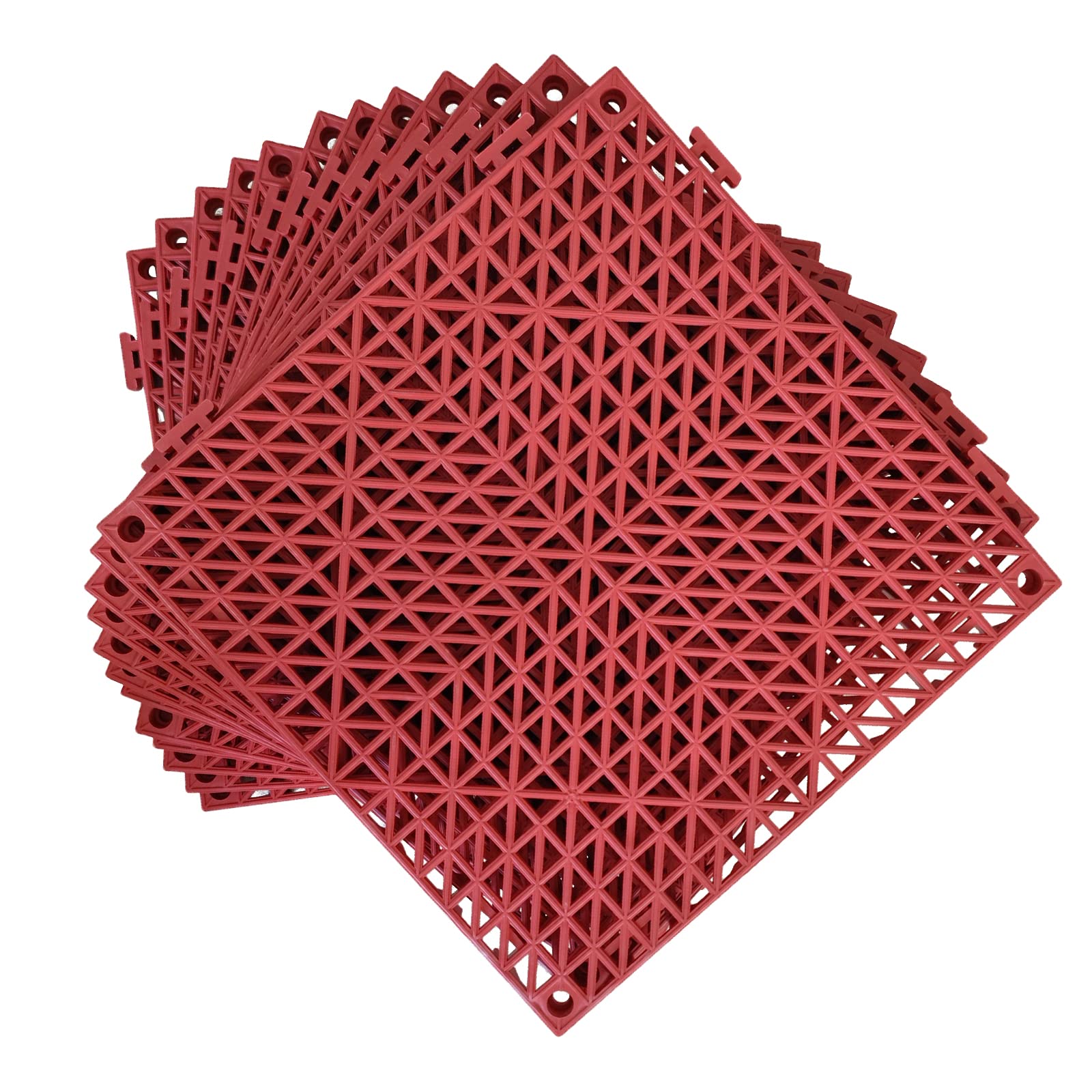 Jaderlu 12 Pack Modular Interlocking Cushion 11.6" x 11.6" Rubber Mat Floor Tile Mats Drain Pool Patio Balcony Yard Pet Area Washer Pad(Red)