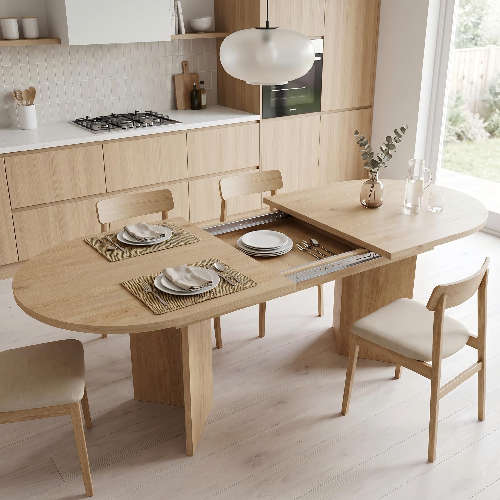 Tavolo da pranzo estensibile, ovale, per 4 fino a 8 persone, tavolo da pranzo ovale con angoli arrotondati, piano del tavolo rinforzato, tavolo da pranzo per cucina, sala da pranzo, sala