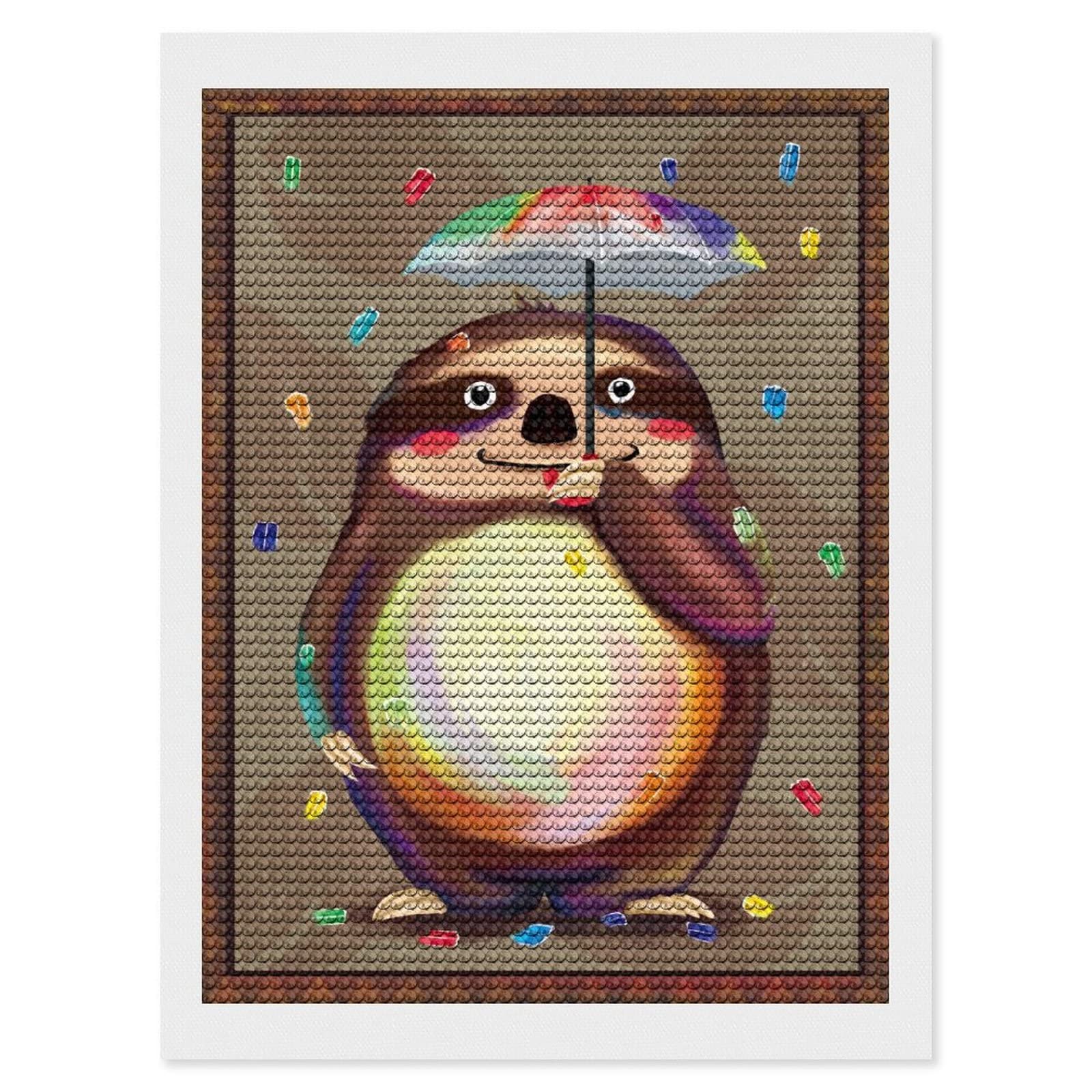 LARSD 5D Diamond Painting Kits Cute Sloth DIY Paint by Number Knit for Beginners Full Drill Round Diamond Art Kits Diamond Pictures Crafts for Home Office Bar