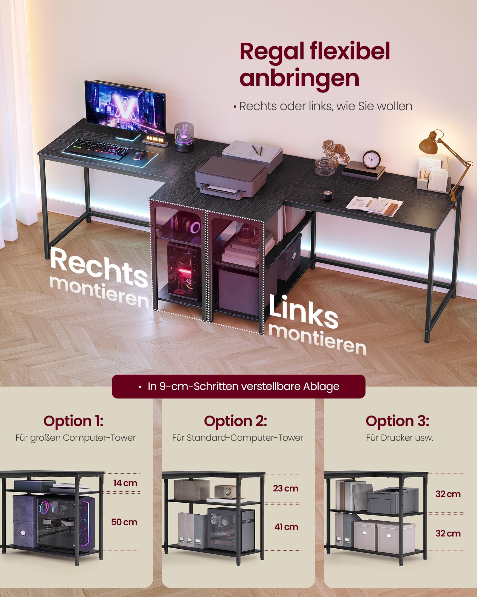 Vasagle Eckschreibtisch in L-Form – Bild 4