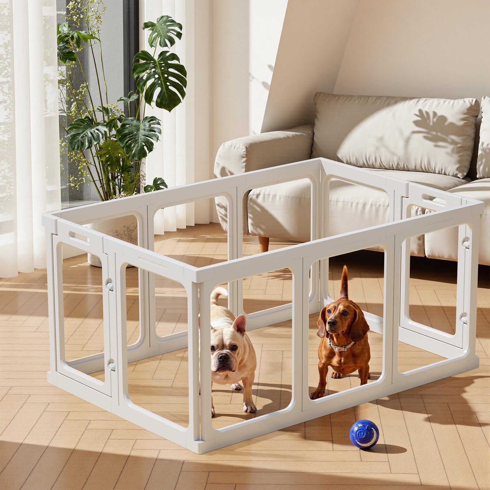 Gardner Pet Acrylic Pet Playpen, Transparent Dog Pen Indoor with Door, Puppy Pen Easy Assemble & Cleaning, Transparent Dogs Fence Indoor, Suitable for Puppy/Cat/Small Animals, 61 cm H (10 Panel White)