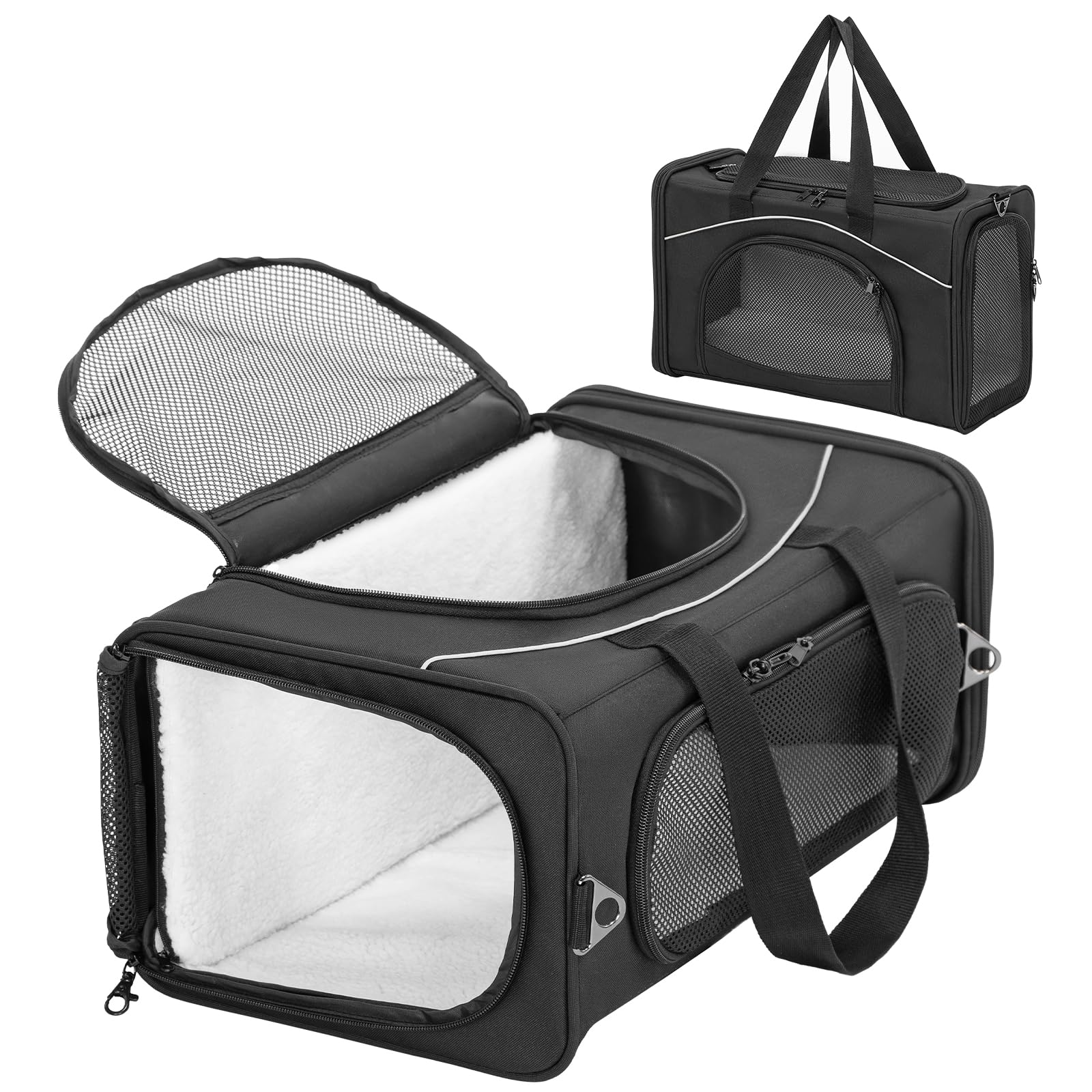 Cat Carrier Airline Approved ,Large Cat Carrier,Foldable Cat Carriers Medium Two-Way Placement on Plane for Cats and Small Dogs, Black