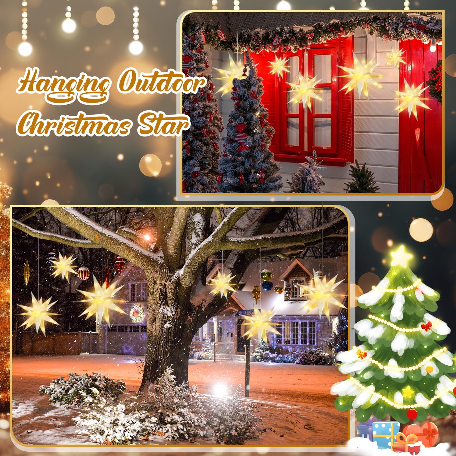 Lot de 6 grandes étoiles moraves à DEL à suspendre pour extérieur, Noël, porche, décoration de vacances pour arbres de Noël, balcons, cours, étoiles de l'Avent (25,4 cm + 40,6 cm + 50,8 cm)