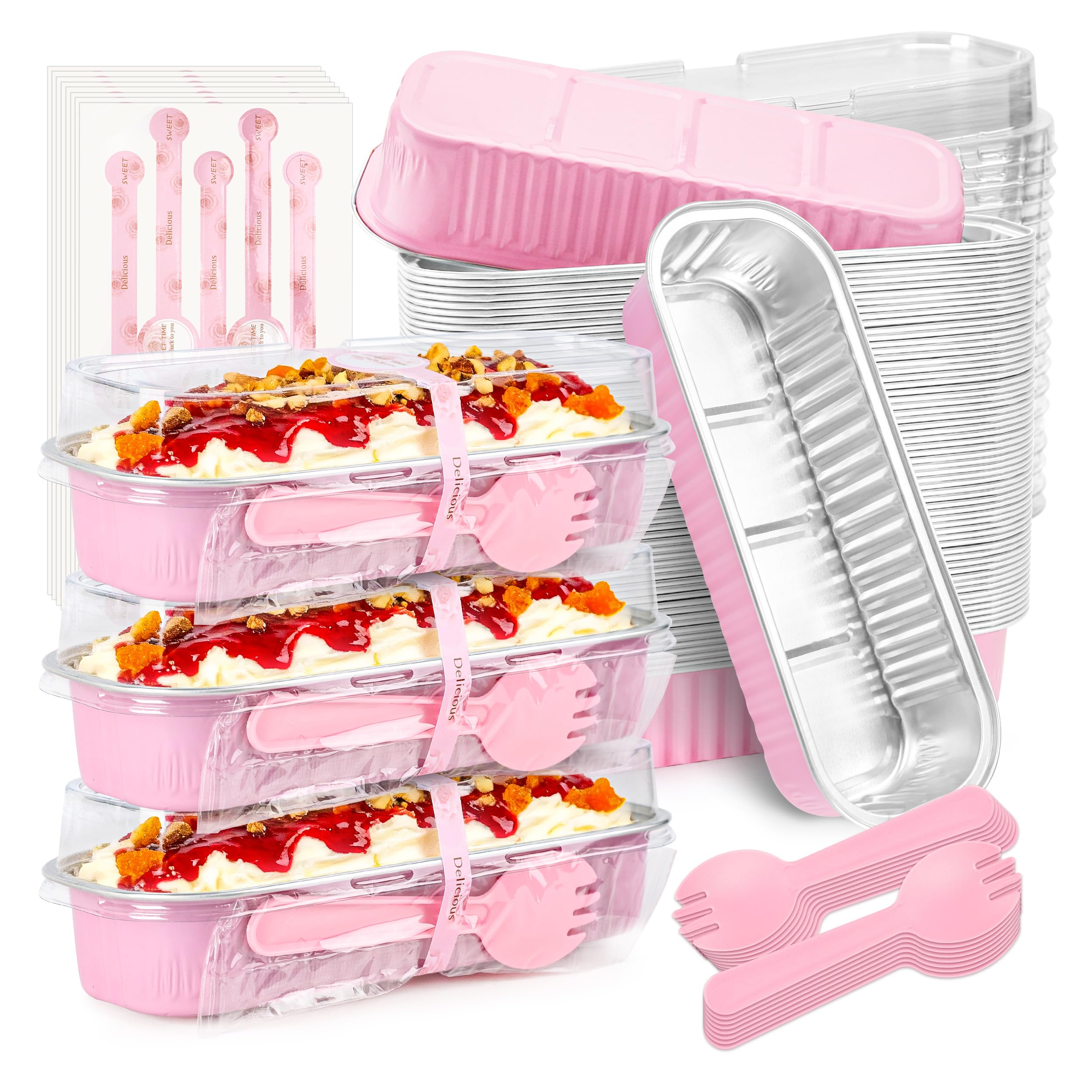 Photo 1 of **Similar item**
NPLUX Mini Loaf Pans with Lids and Spoons Rectangular Aluminum Foil Baking Pans Mini Cheesecake Containers 6.8oz Mothers Day Party Favors(60 Pack, Pink)