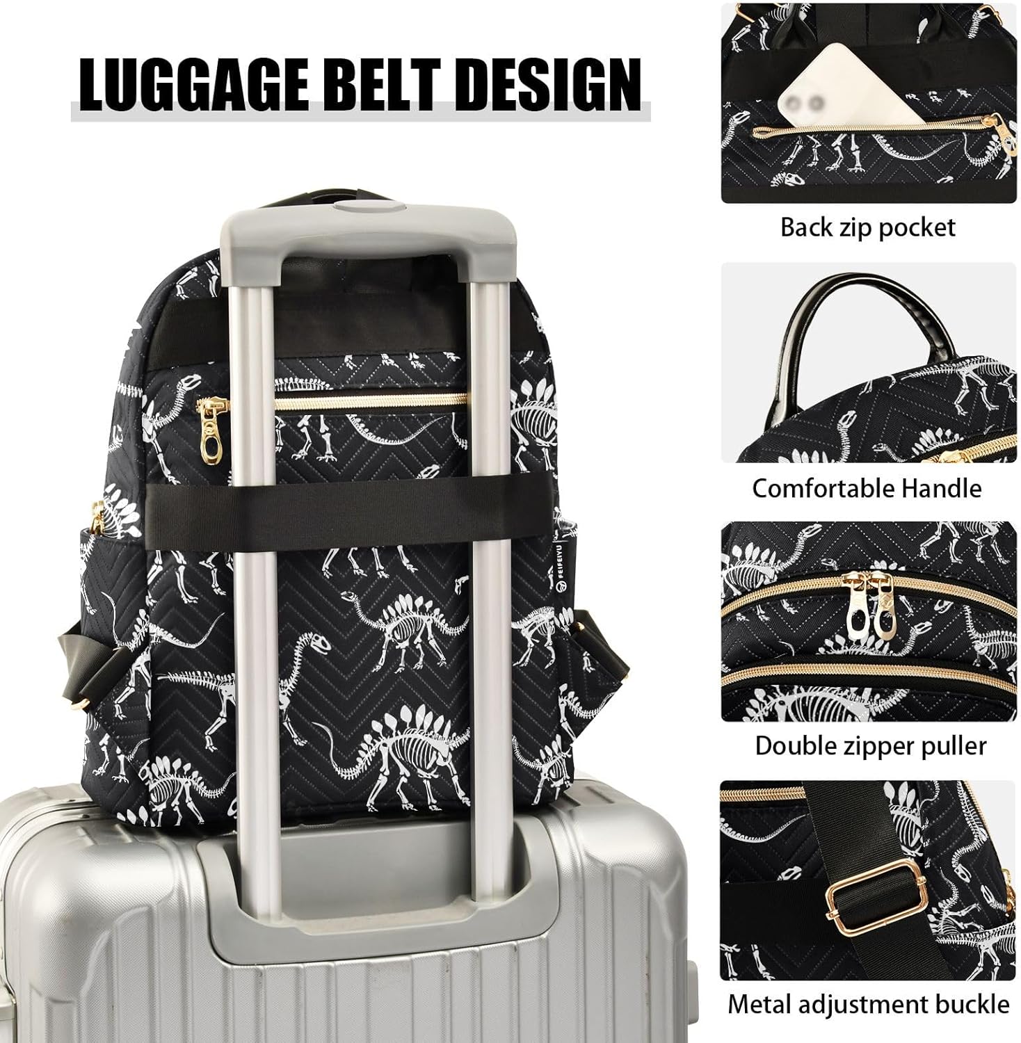 ALAZA Mini Backpack Purse for Women Lightweight Girls Small Size Dinosaur Skeleton School Teens College Traveling