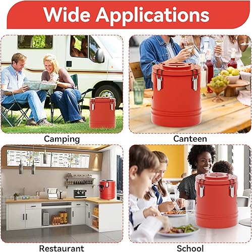 Miniatura 7 de Recipiente de sopa aislado con cuchara de 5 galones, 21 cuartos de galón, portátil, comercial, calentador de alimentos para catering, transportador
