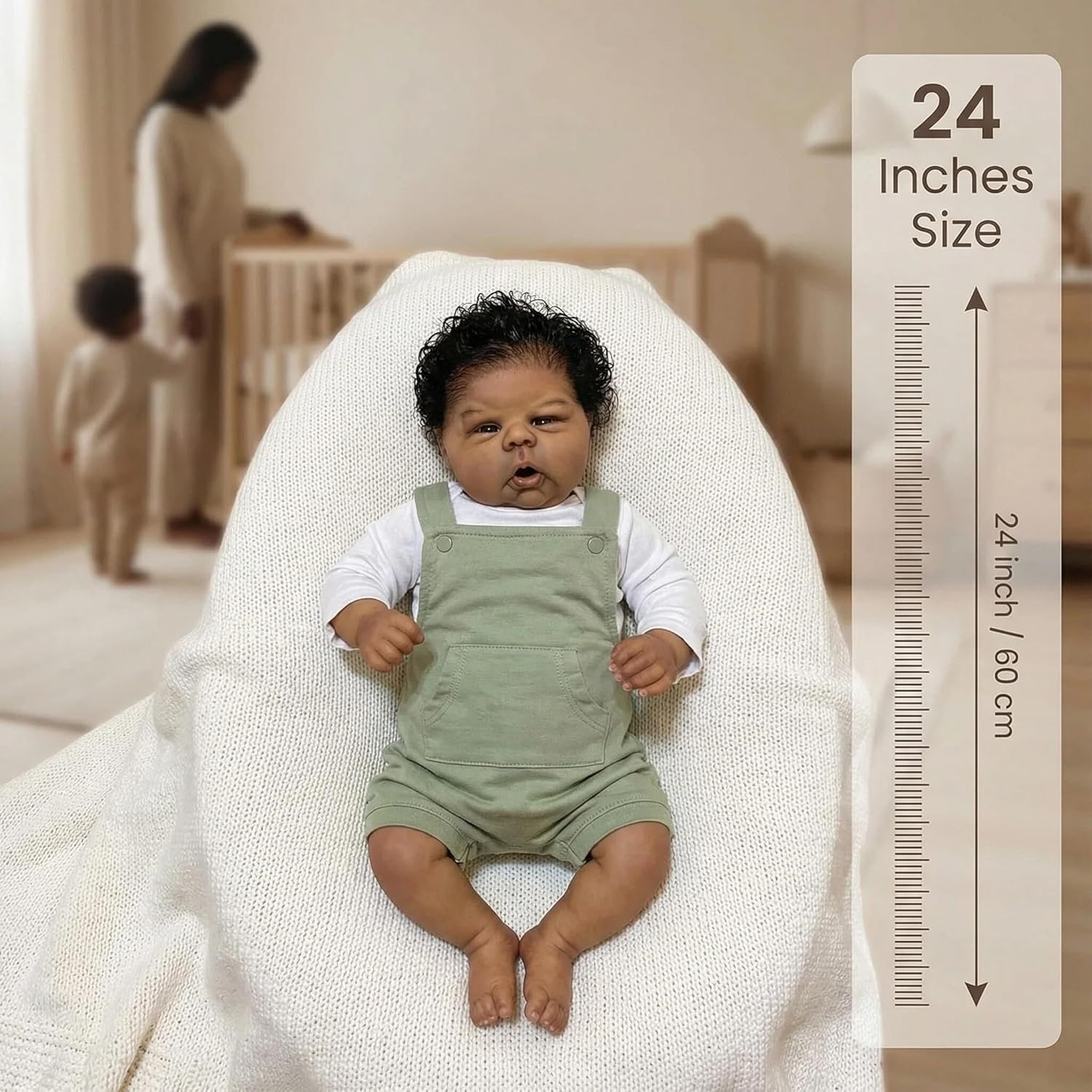 Angelbaby Big Size Reborn Baby Dolls Black Boy 24 Inch Reborn Toddler Doll Lifelike African American Newborn Silicone Dolls, Realistic Weighted Soft Body Biracial Babys, Christmas Birthday Gifts