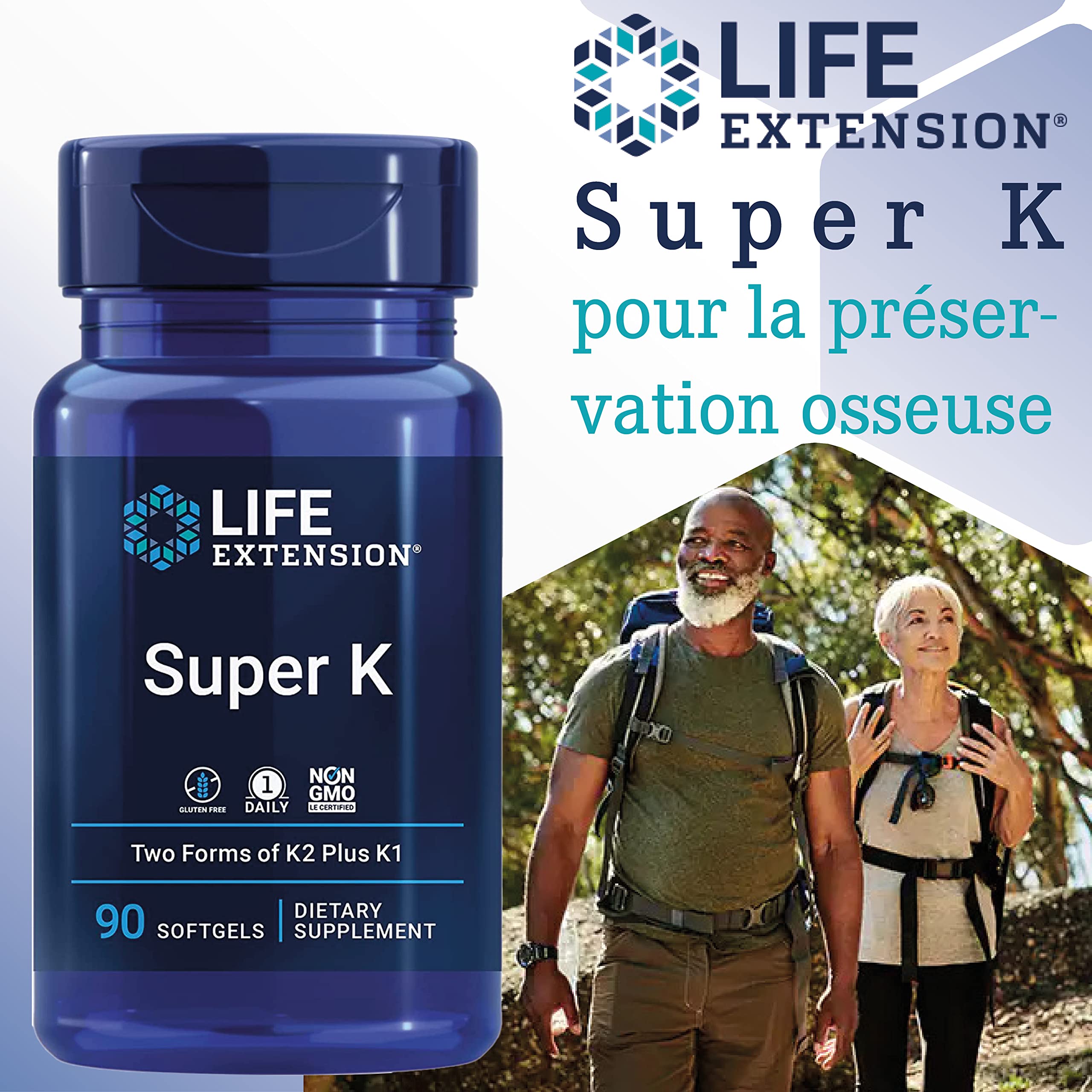 Life Extension, Super K, avec MK-7, Dépot, Hautement Dosé, 90 Capsules molles, Testé en Laboratoire, Sans Gluten, Sans Soja, Sans OGM