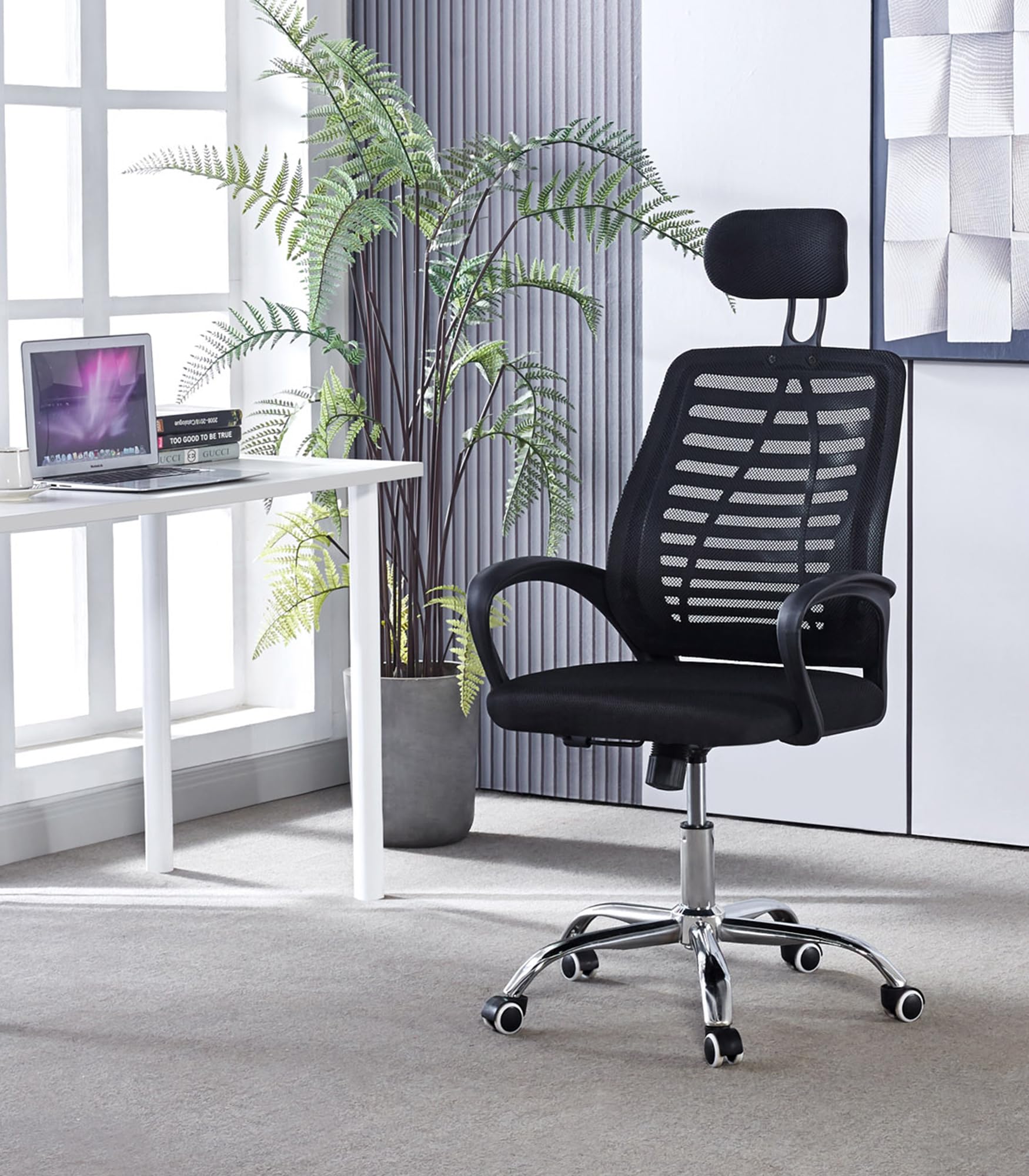 IlGruppone Sedia Direzionale Da Ufficio Schienale In Rete Regolabile In Altezza,Girevole Inclinazione Ad Ondeggiamento Pistone Gas Traspirante,Supporto Lombare Poggiatesta Elegante Ergonomica,