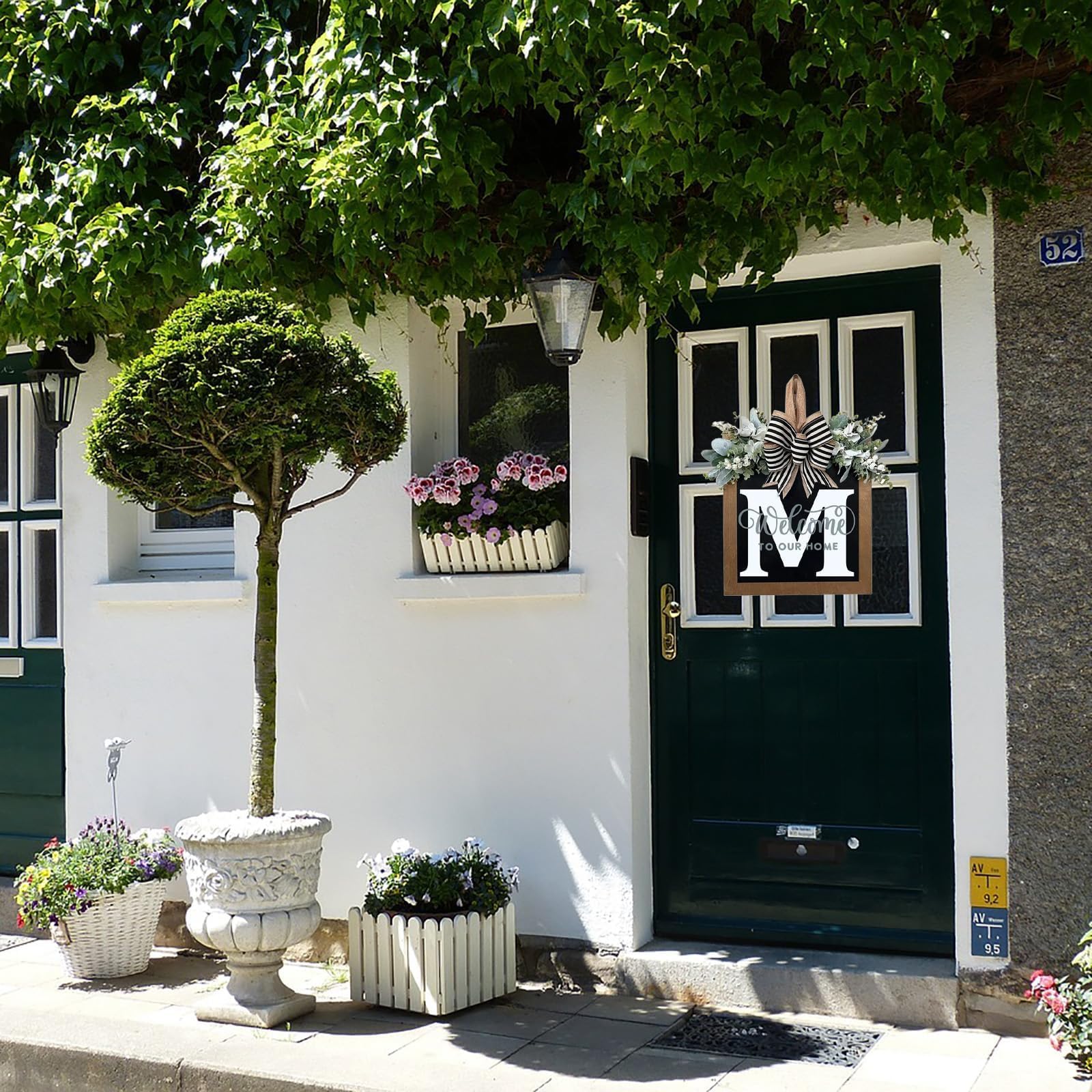 Last Name All Year Round Front Door Garland, Front Porch Decoration 26 Letter Welcome Garland and Eucalyptus and Bow Suitable for Spring Summer Winter Used for Front Door Hanging Garland (M)