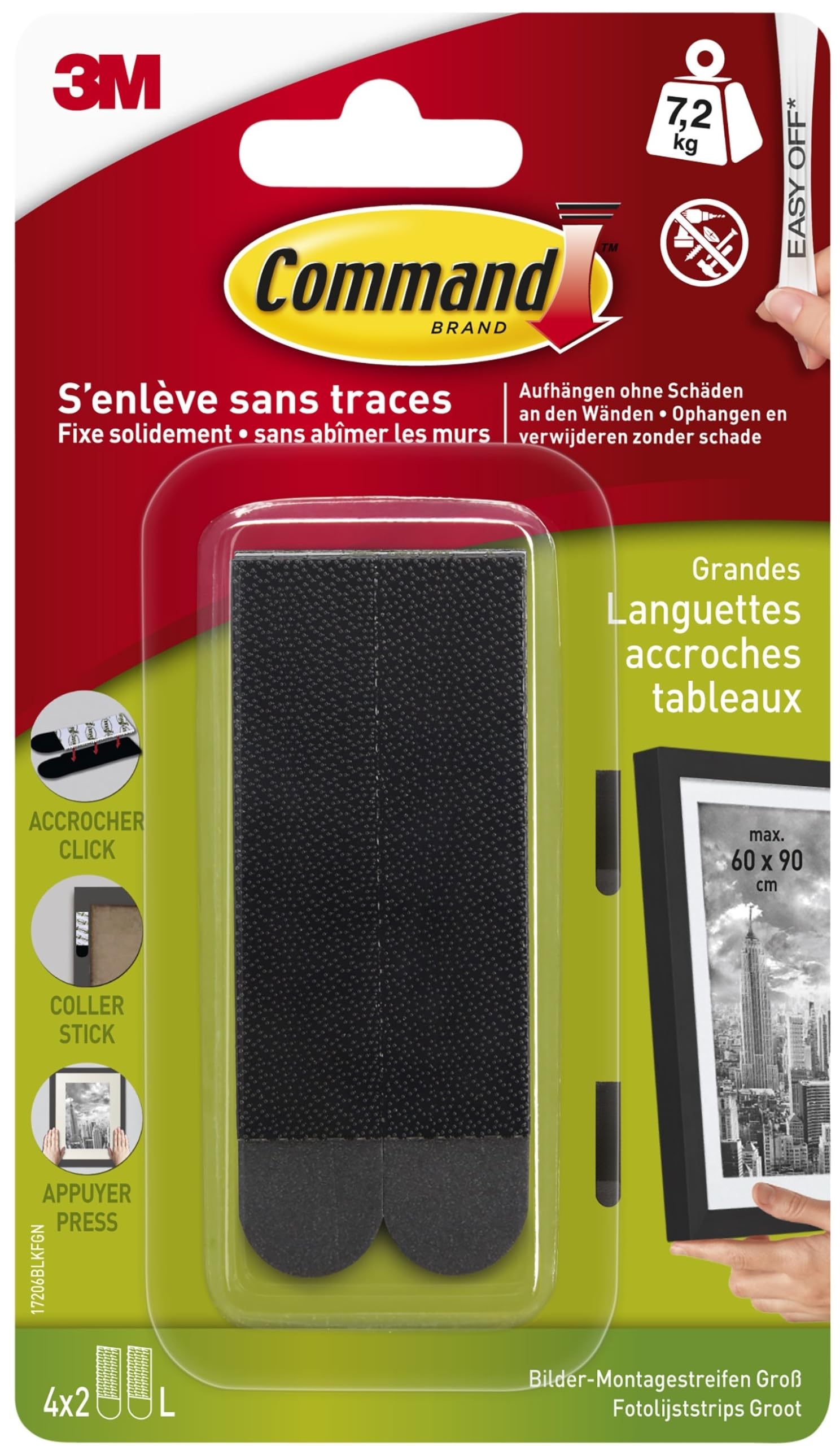 Command Languettes Accroches Tableaux - 7.2kg - Blanc - Sans Dommage