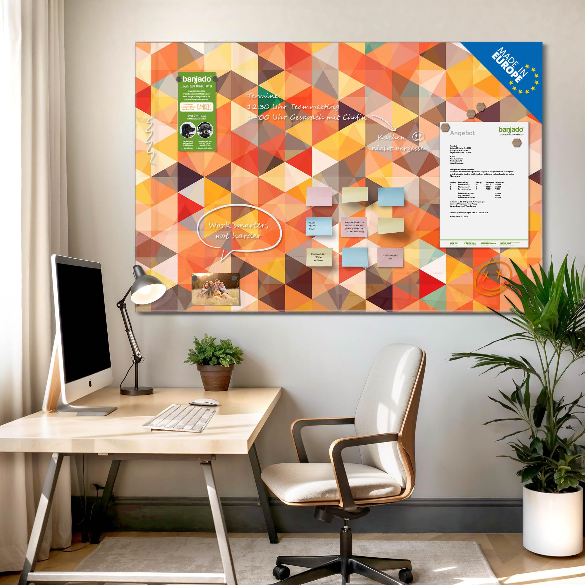 banjado Glas-Magnetboard in 45x30cm für Notizen mit abstraktem Muster