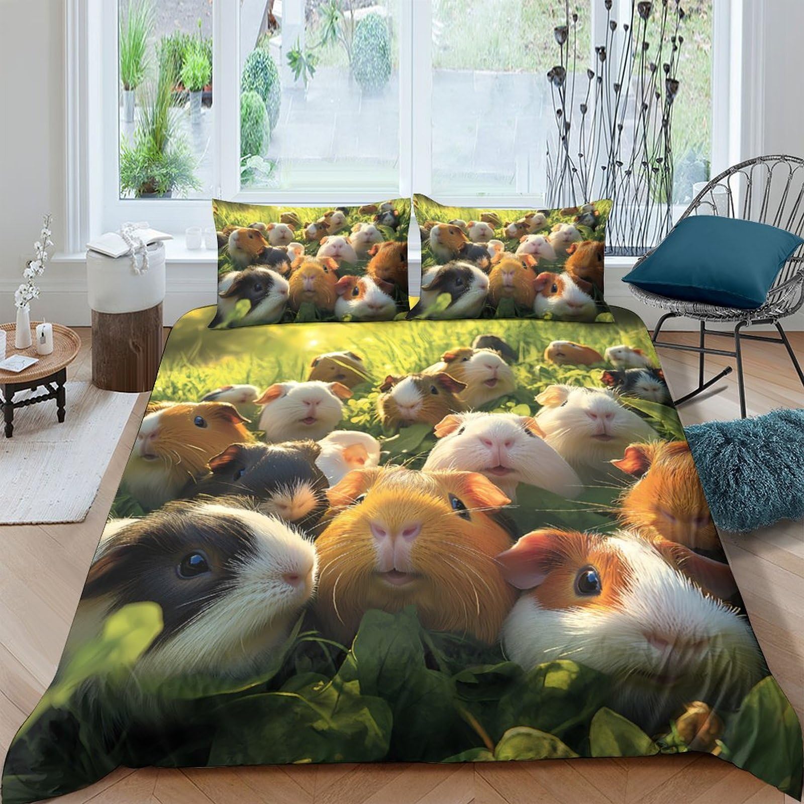 Ctjqhvkz Style-1 3D Printed Guinea Pig Fitted Sheet Microfiber Soft Breathable Rodent Animal Mattress Cover For Bedroom Dorm Decor Protection Single（135X200cm）