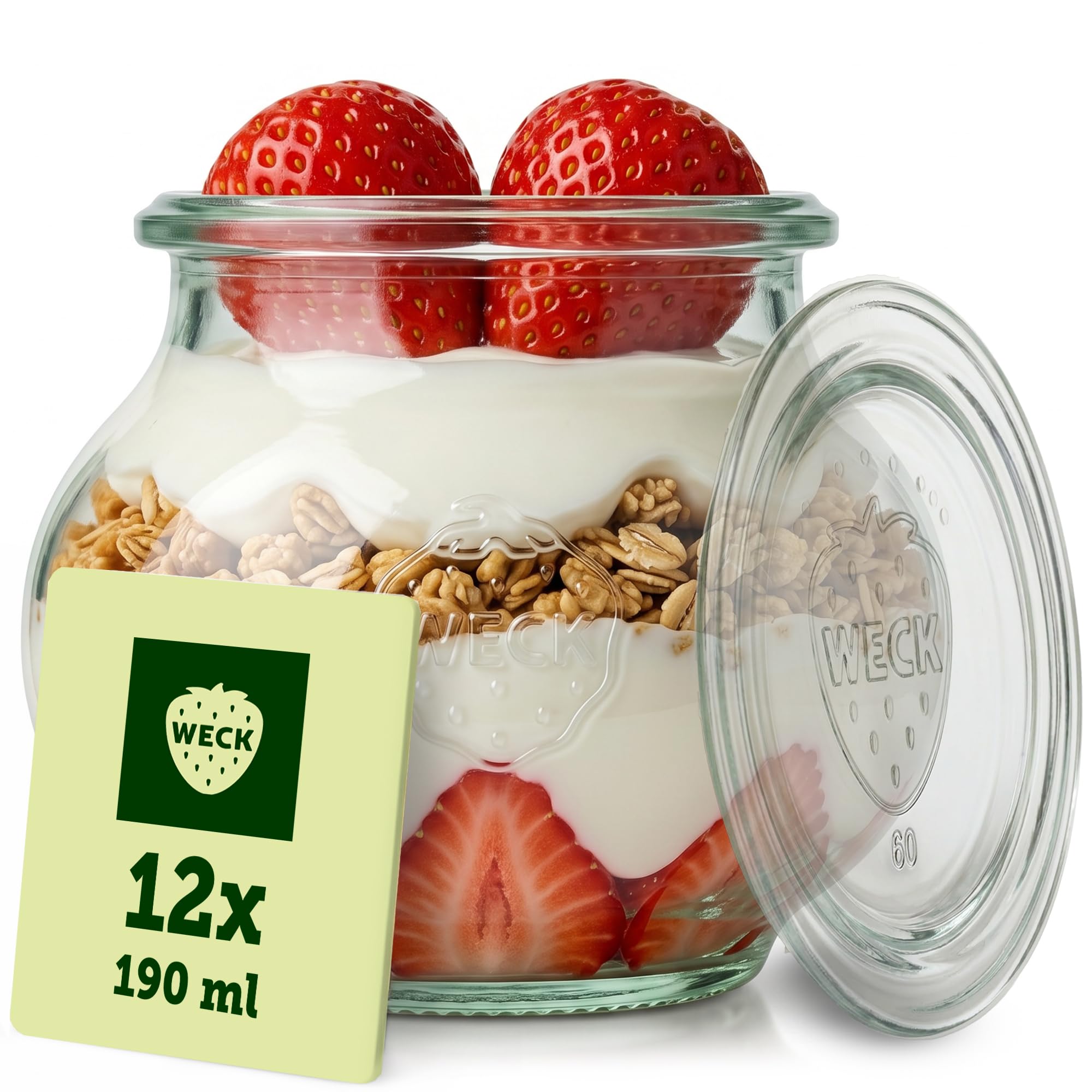 WECK – Pot en Verre pour Yaourt et Autres Desserts – 190 ml – Lot de 12