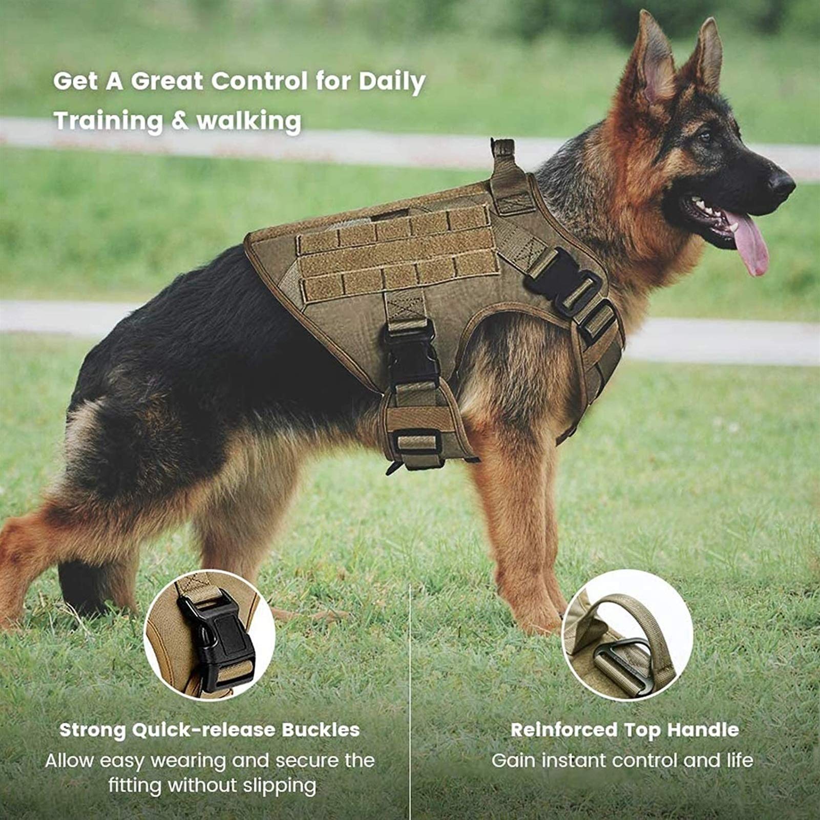 Arnés Táctico para Perros y Correa Bungee para Perros, Sin Tirar con Clip Delantero Arnés de Entrenamiento Militar para Perros Medianos y Grandes
