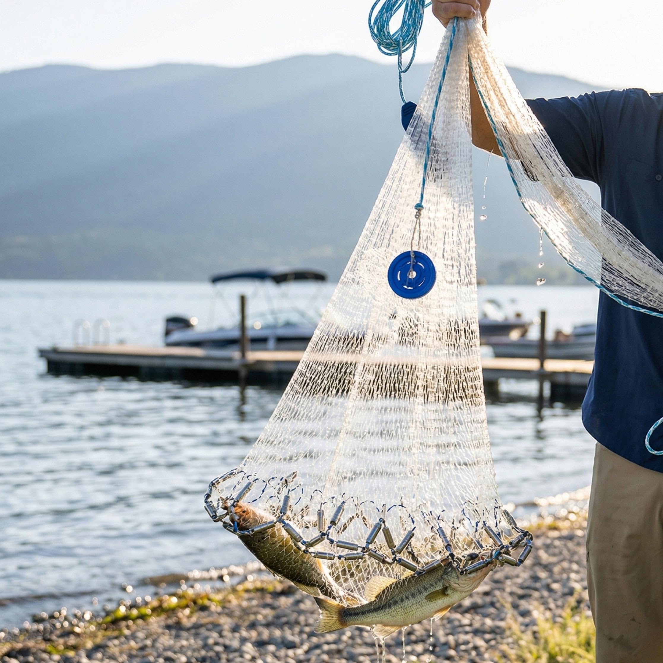 Filet de pêche, Filet de Lancer Facile avec chaîne et plombs, Filets pêche, idéal pour l'eau salée et l'eau Douce