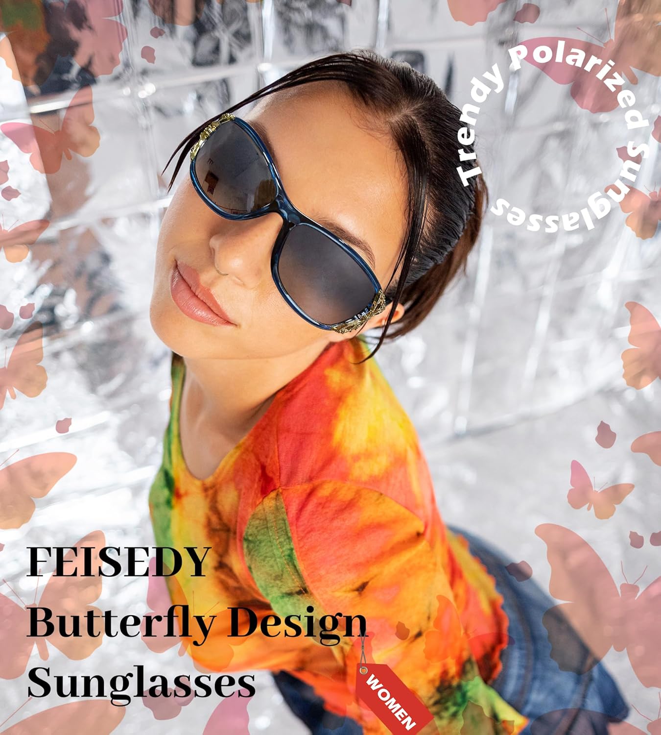 FEISEDY Trendy Polarized Y2K Sunglasses Wrap Around Butterfly Design Fashion Sunnies UV400 Protection B0078 - Image 2