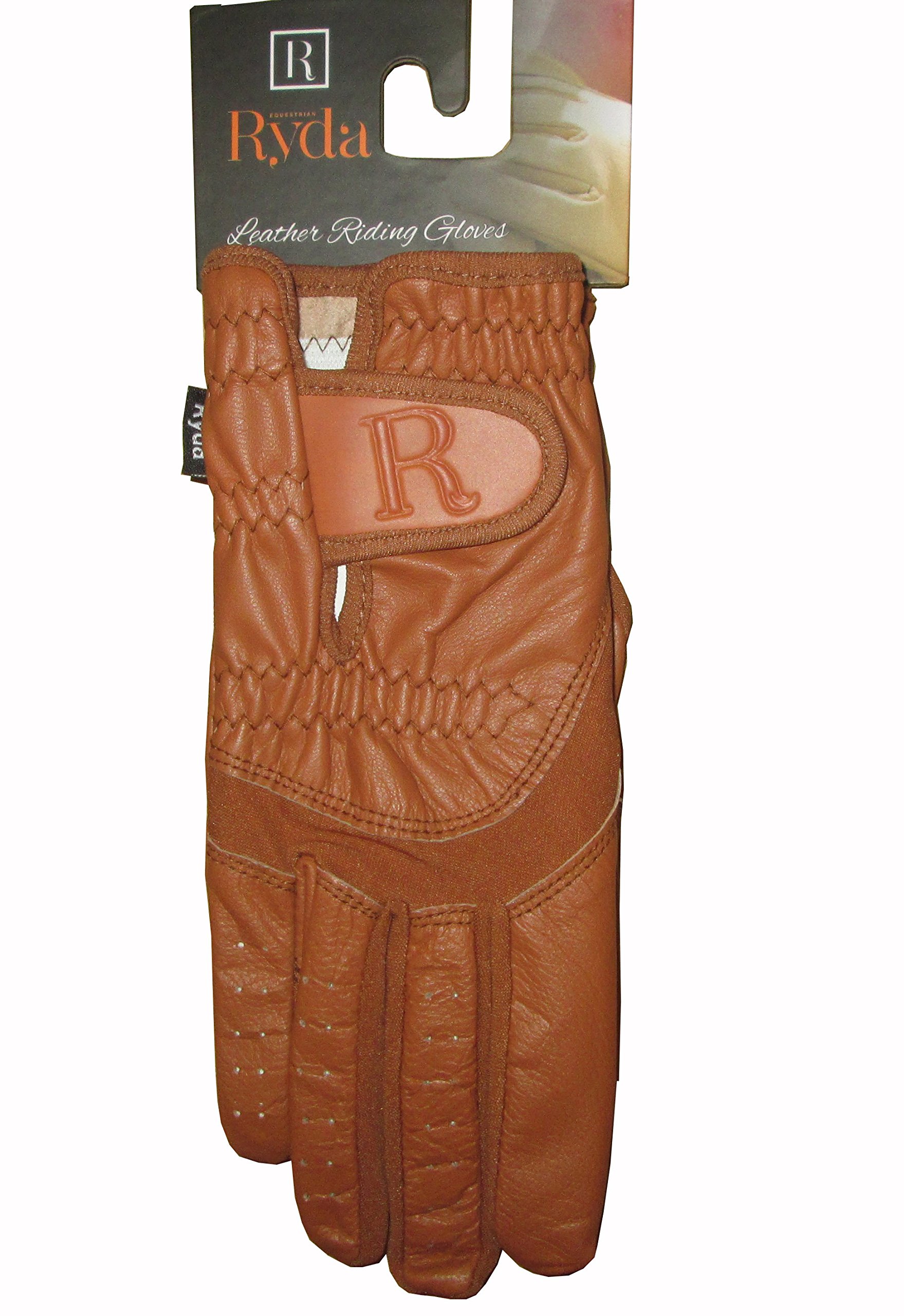 Ryda Comp Tan or Brown Ladies Leather Horse Riding Gloves (Tan, Medium)